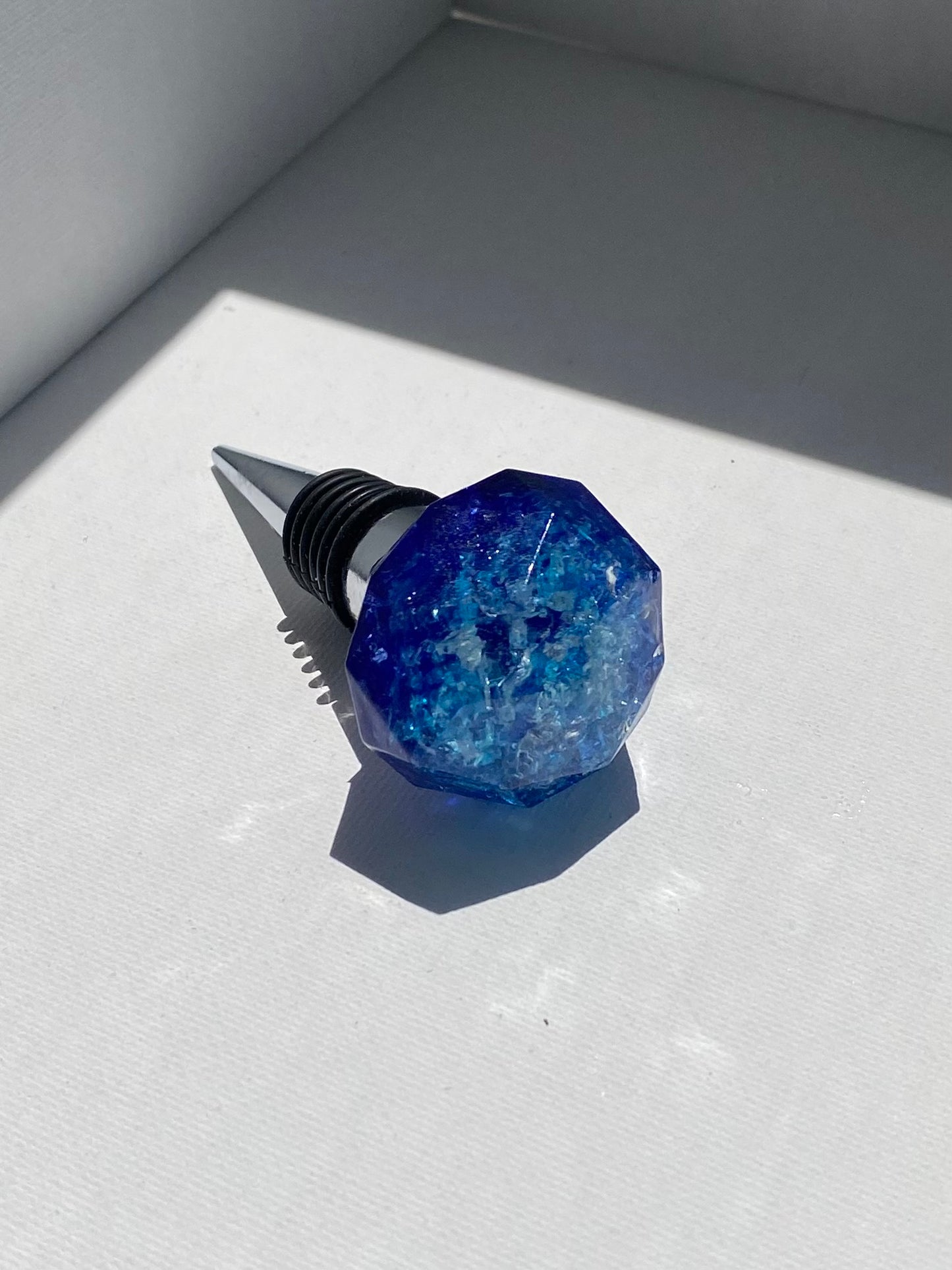 Blue Ombré Crushed Recycled Glass Bottle Stopper - Small