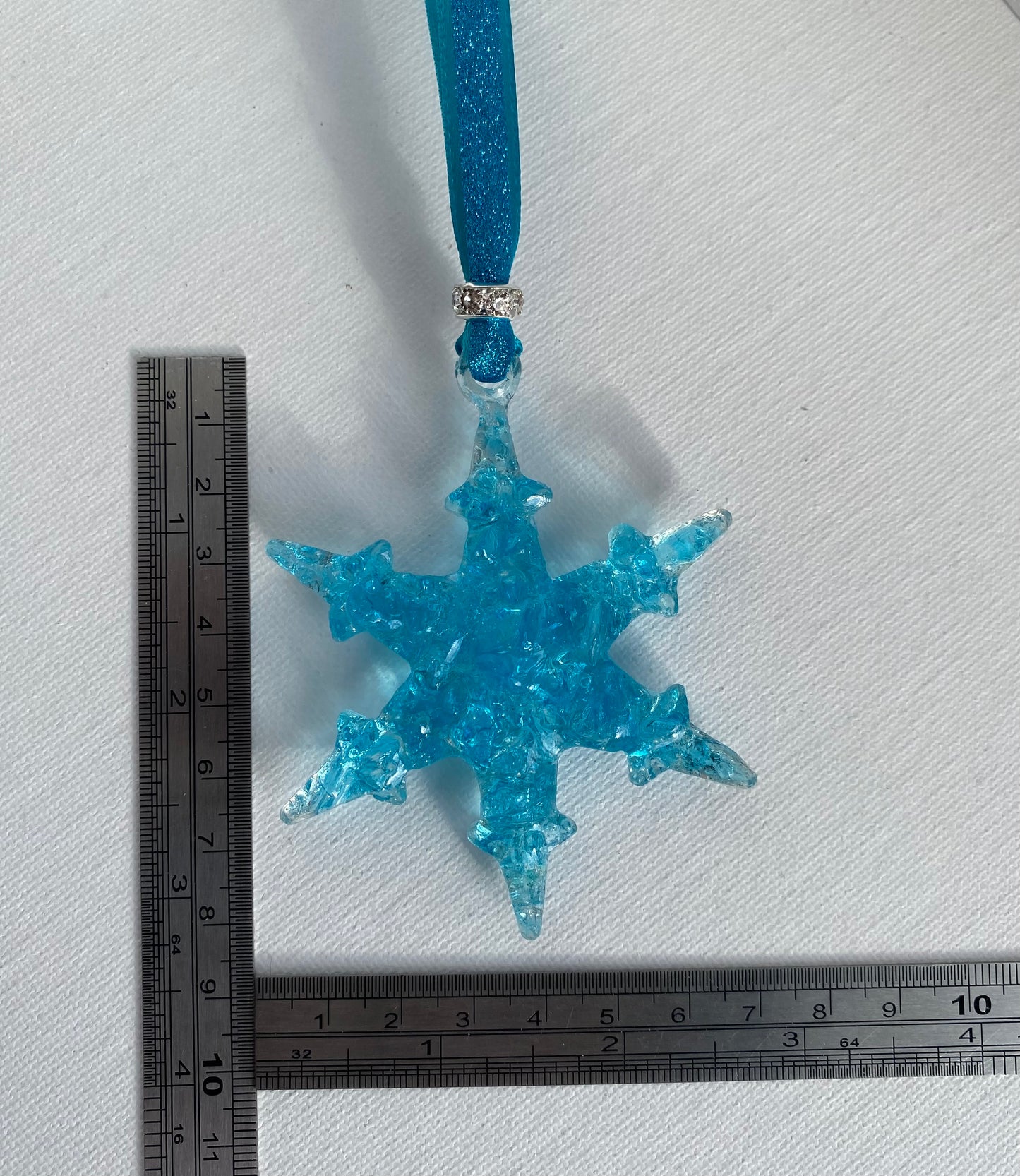 Turquoise Snowflake Ornament - Glitter Ribbon