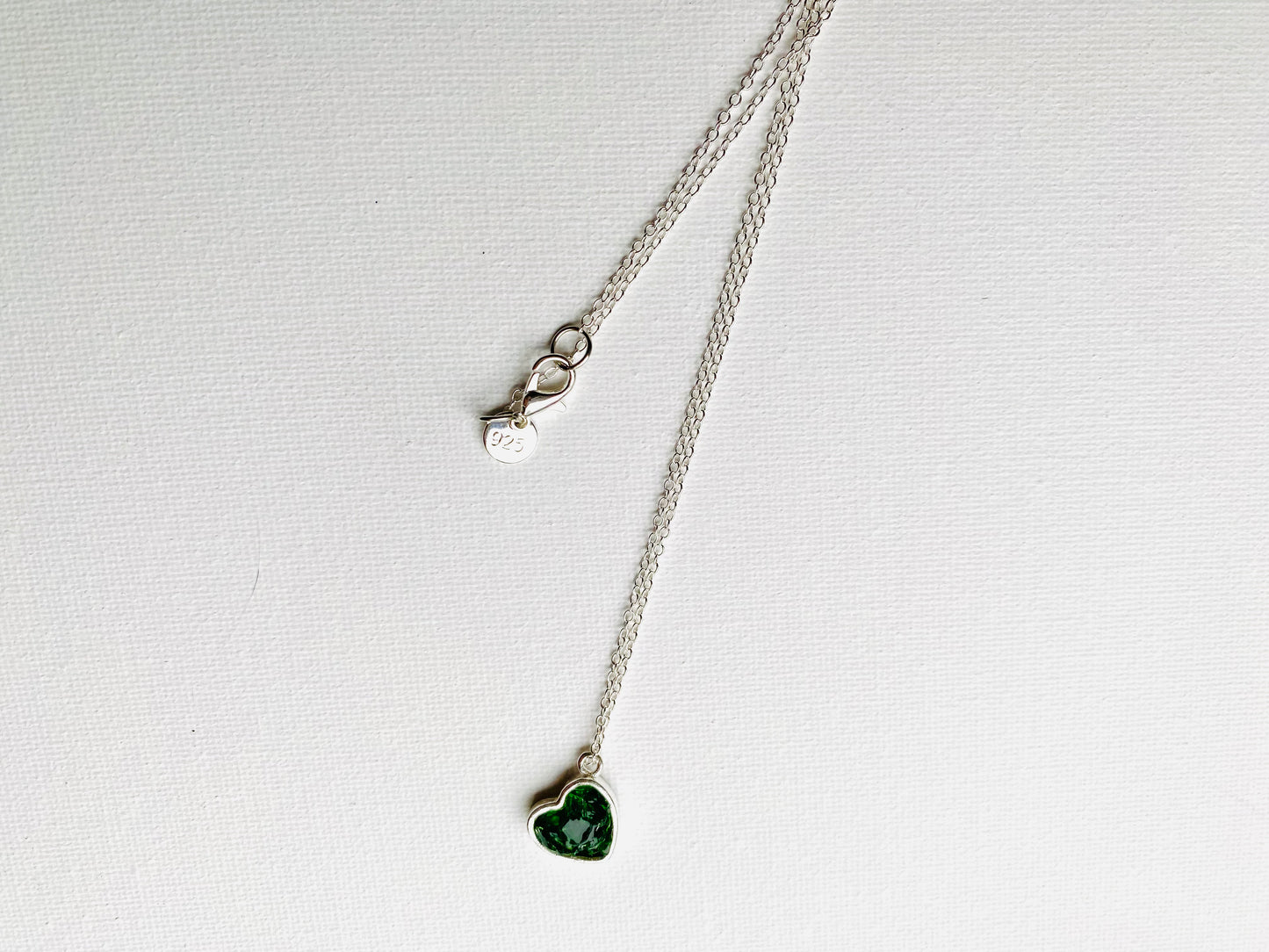 Emerald Green Perfectly Imperfect Heart Sterling Silver Necklace