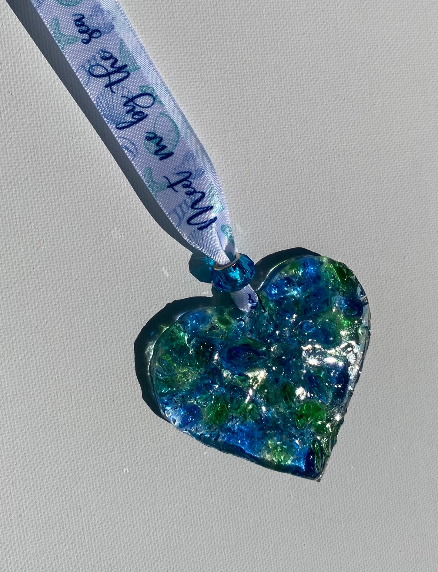 Sea Glass Perfectly Imperfect Heart Ornament with Star Charms