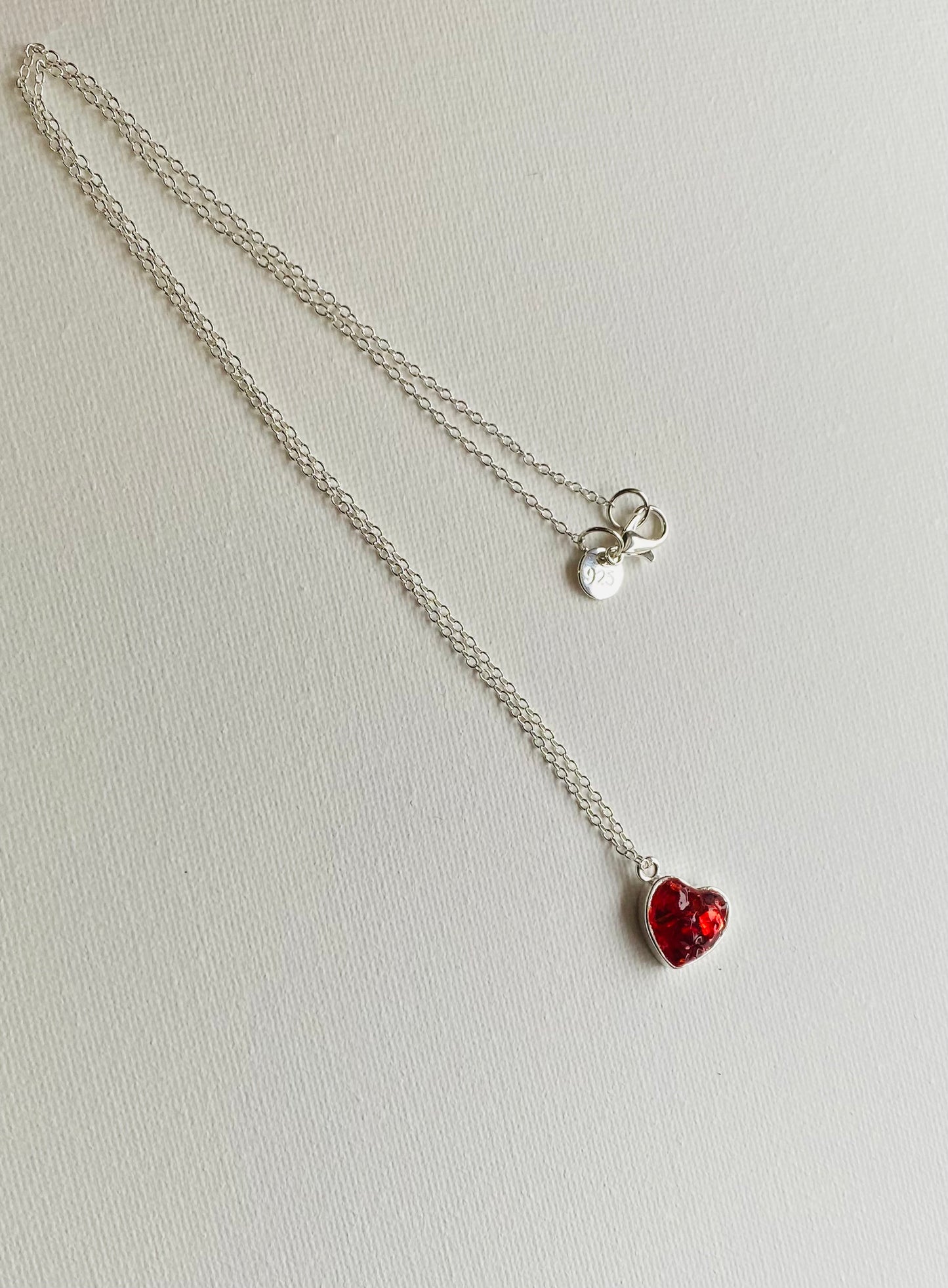 Ruby Red Perfectly Imperfect Heart Sterling Silver Necklace