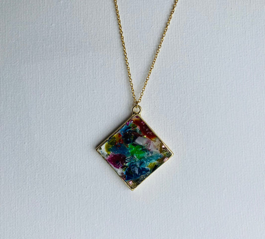 Statement Necklace Abstract Art - Square Multicolor