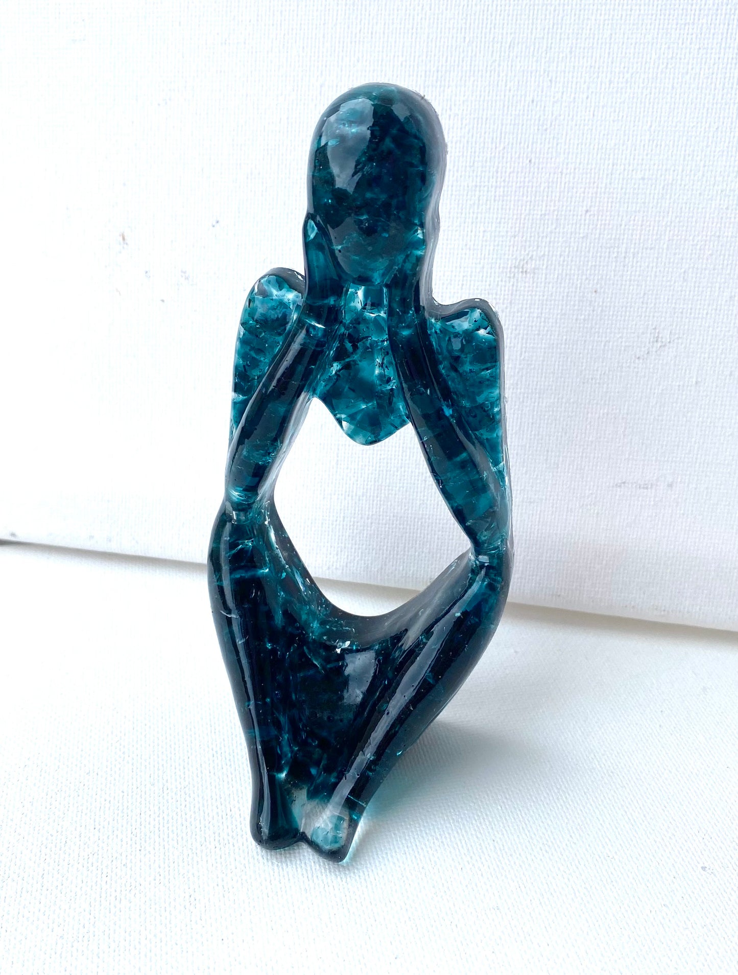 Reflection - Deep in Thought - Teal Recycled Glass Art