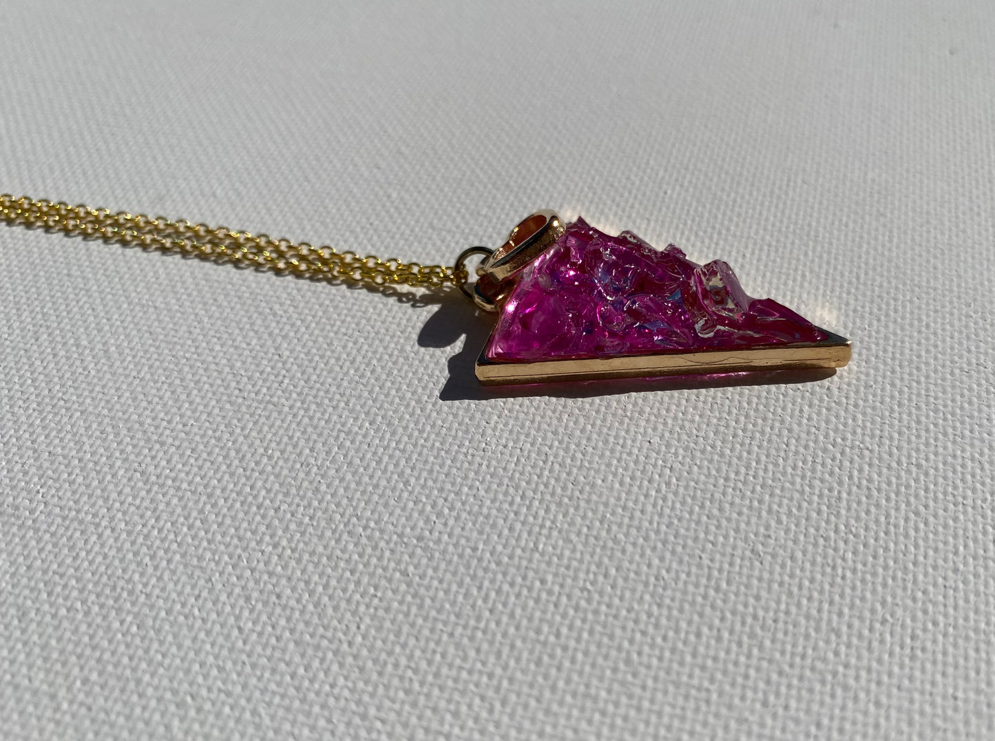 Triangle Barbiecore Pink Necklace - Made from Recycled Glass -  Heart Charm