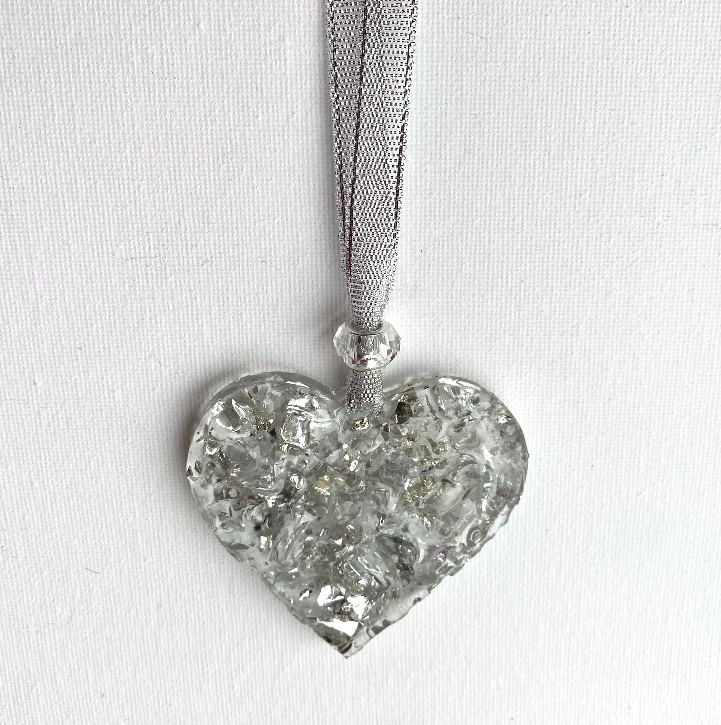 Silver Sparkle Perfectly Imperfect Heart with Heart Ornament made from Recycled Glass