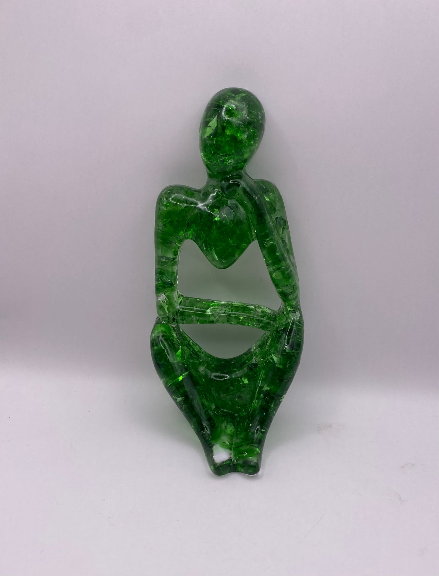 Daydreamer - Deep in Thought - Green Recycled Glass Art