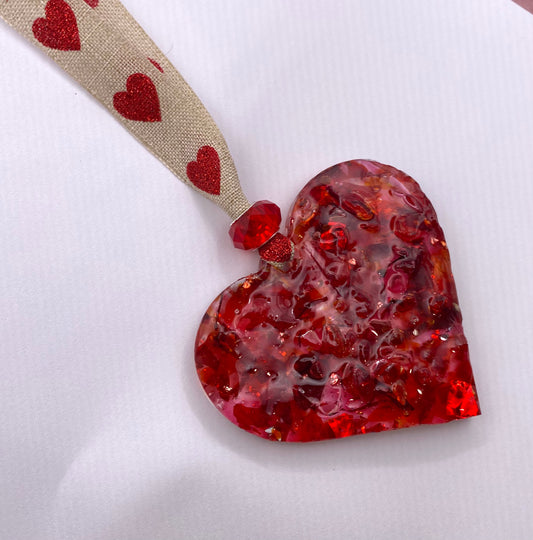 Valentines gift heart ornament recycled glass bespoke sustainable true love Ruby red