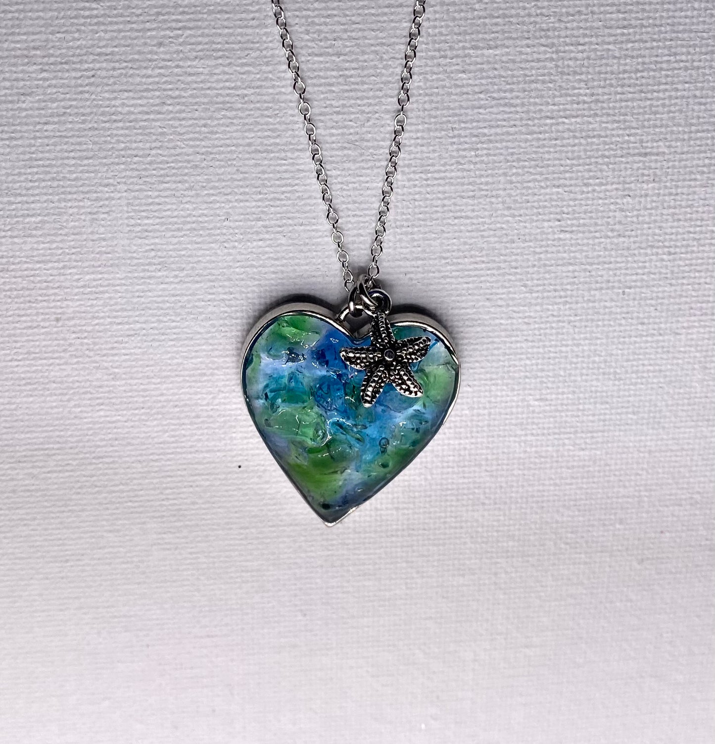 Coastal Perfectly Imperfect Heart Necklace - Made from Sea Glass & Recycled Glass