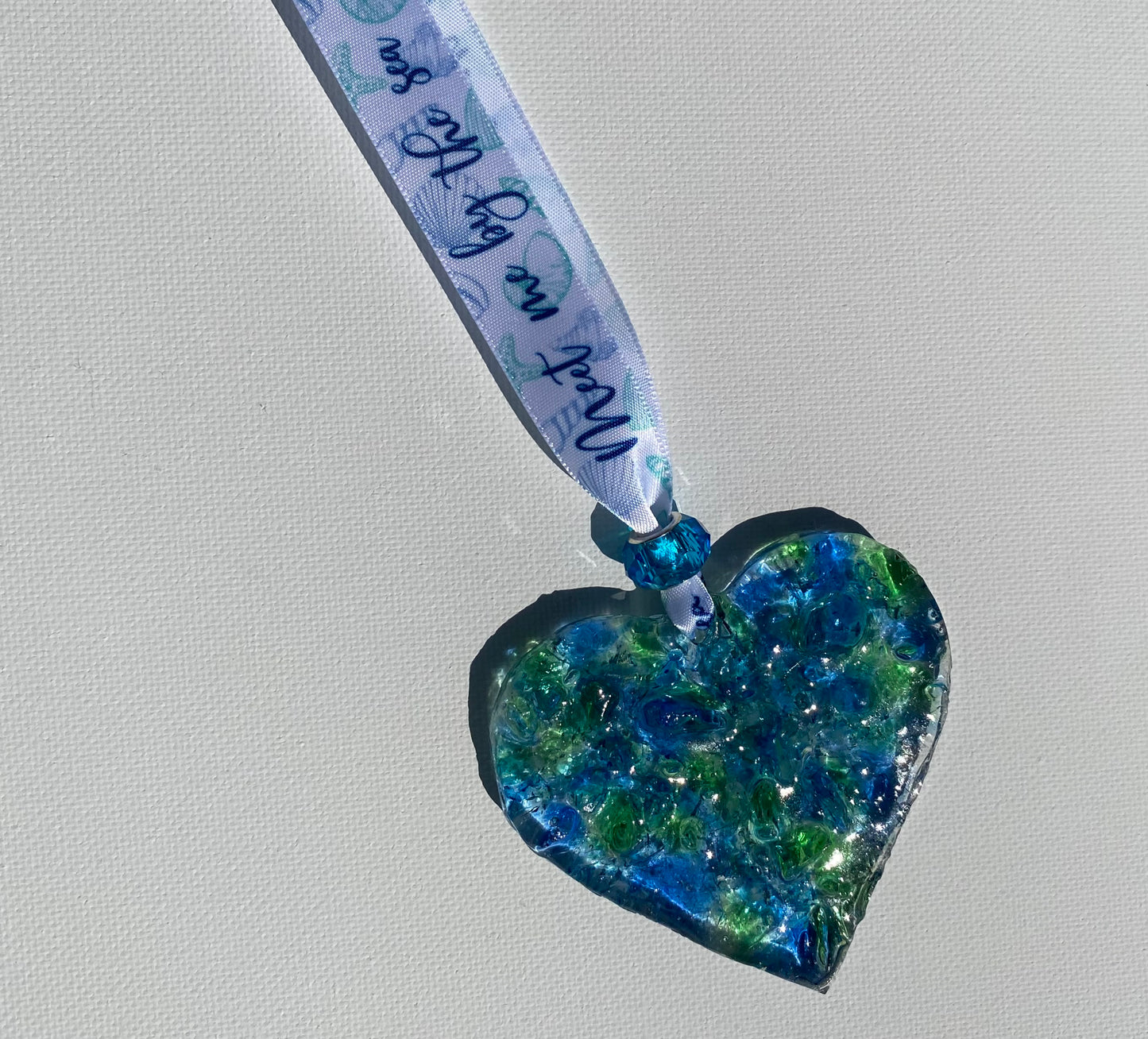 Sea Glass Perfectly Imperfect Heart Ornament with Star Charms