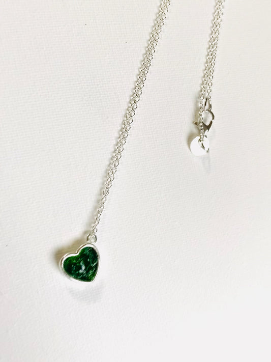 Emerald Green Perfectly Imperfect Heart Sterling Silver Necklace