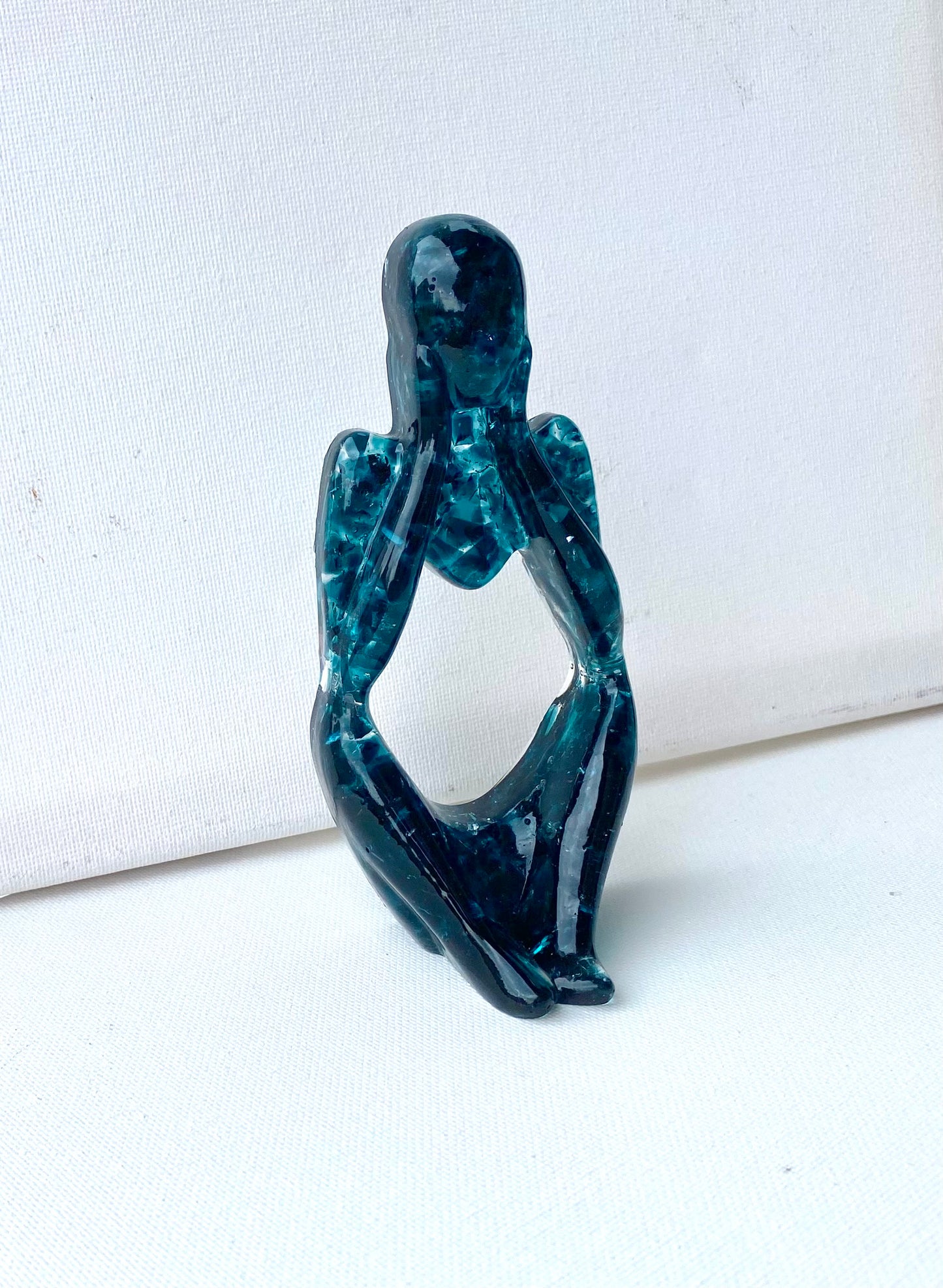 Reflection - Deep in Thought - Teal Recycled Glass Art