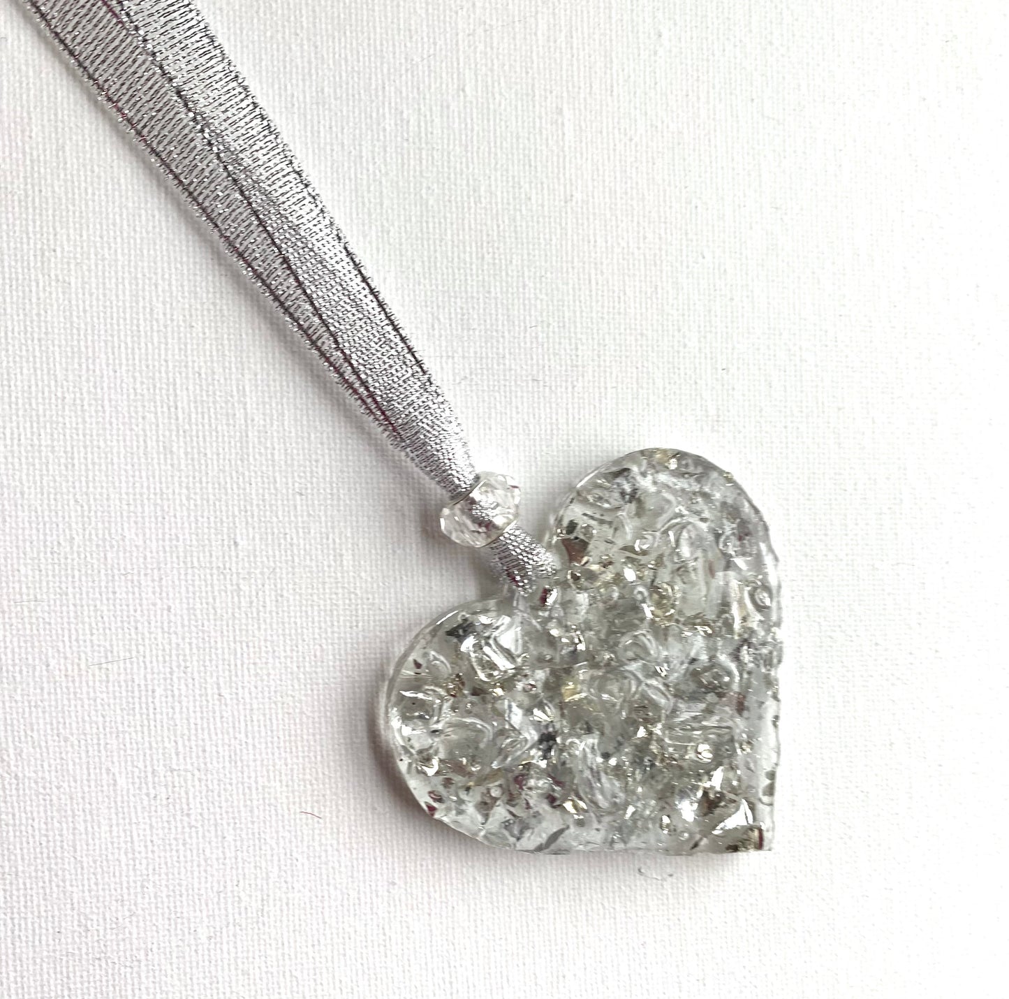 Silver Sparkle Perfectly Imperfect Heart with Heart Ornament made from Recycled Glass