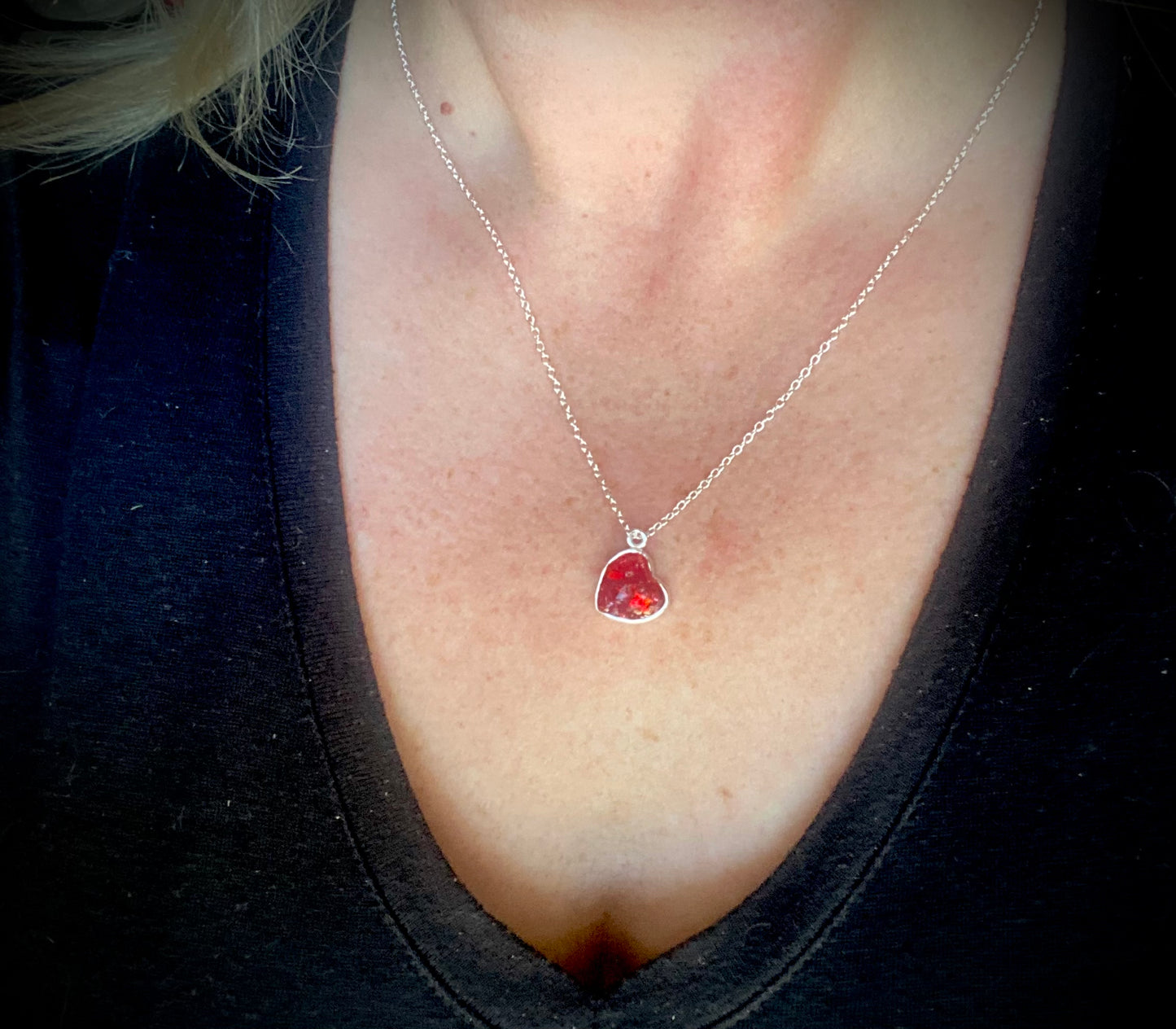 Ruby Red Perfectly Imperfect Heart Sterling Silver Necklace