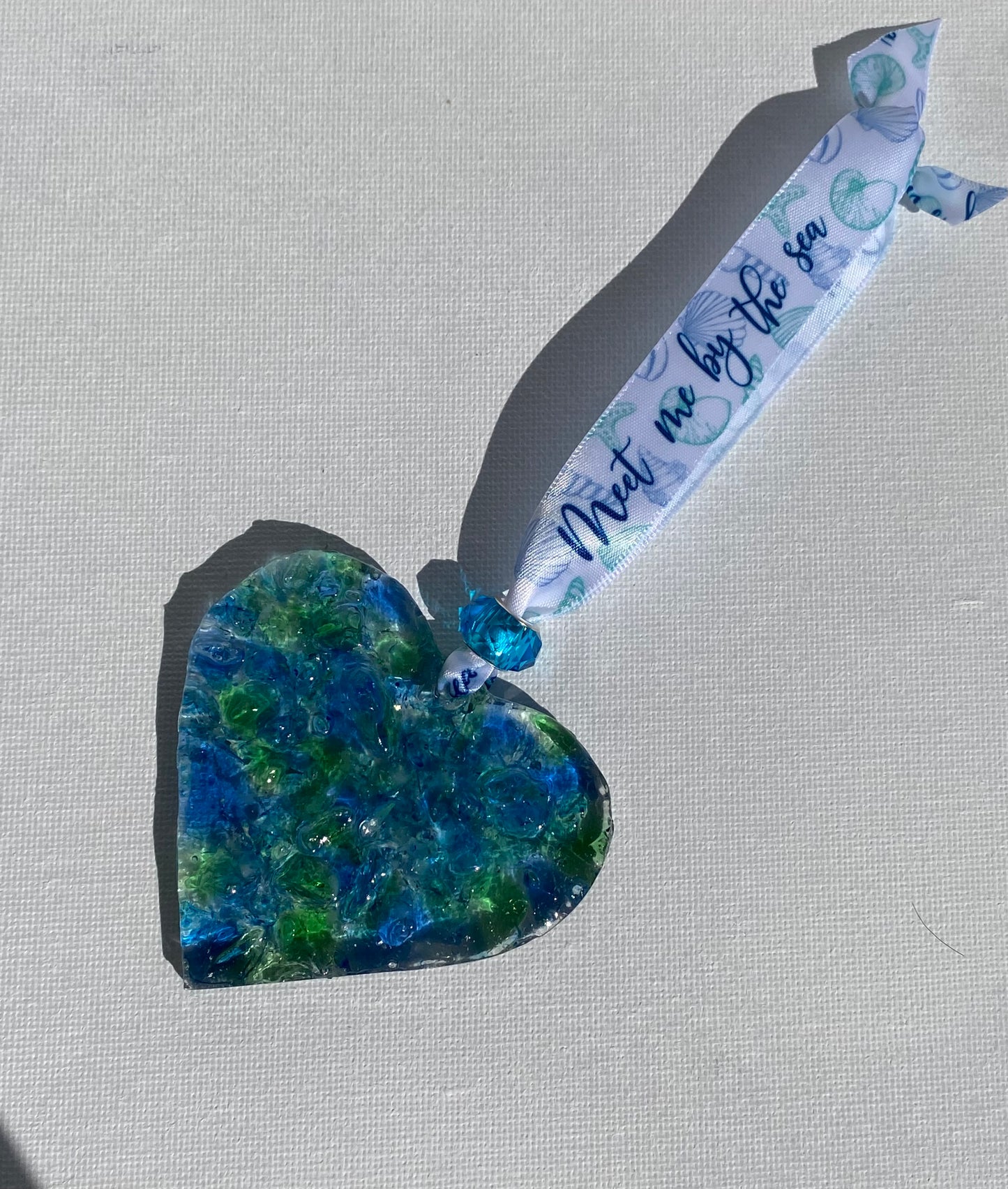 Sea Glass Perfectly Imperfect Heart Ornament with Star Charms