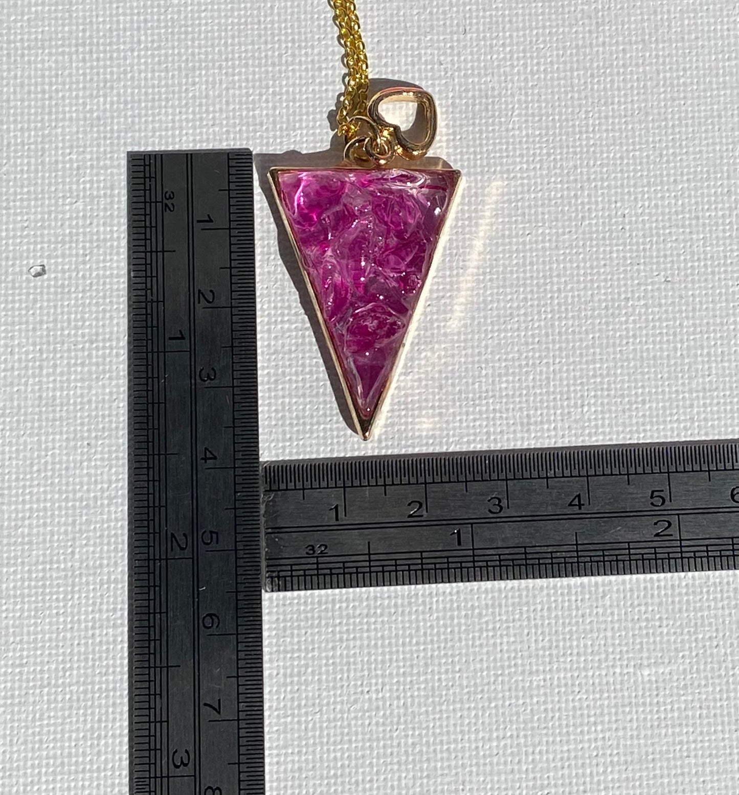 Triangle Barbiecore Pink Necklace - Made from Recycled Glass -  Heart Charm