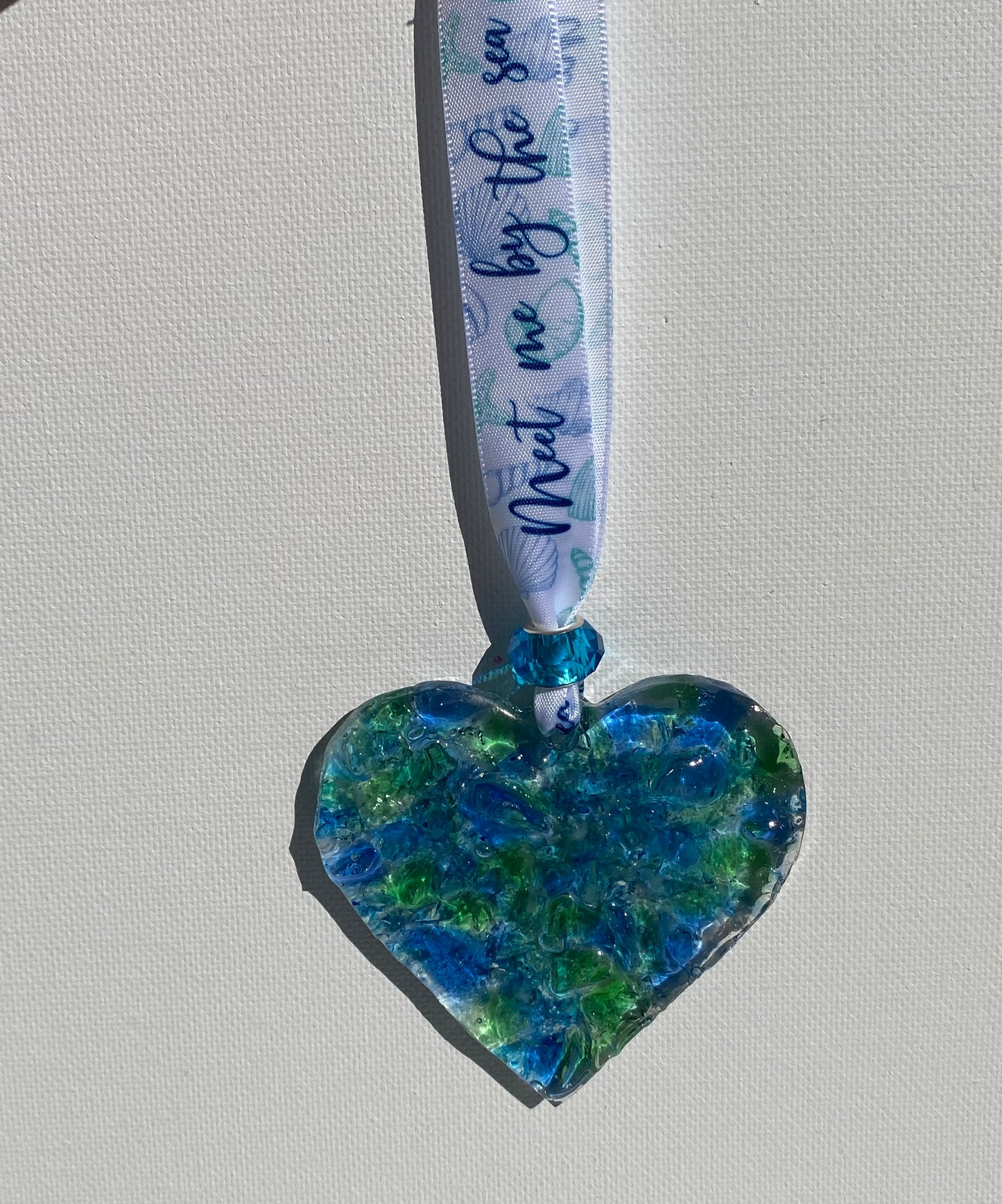 Sea Glass Perfectly Imperfect Heart Ornament with Star Charms