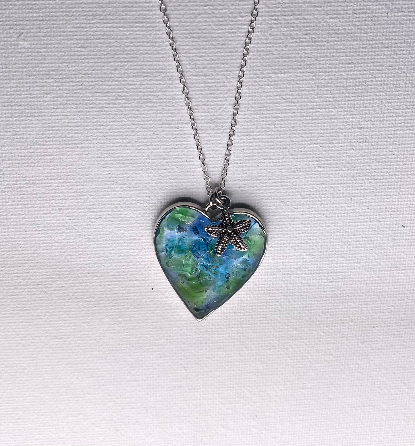 Coastal Perfectly Imperfect Heart Necklace - Made from Sea Glass & Recycled Glass