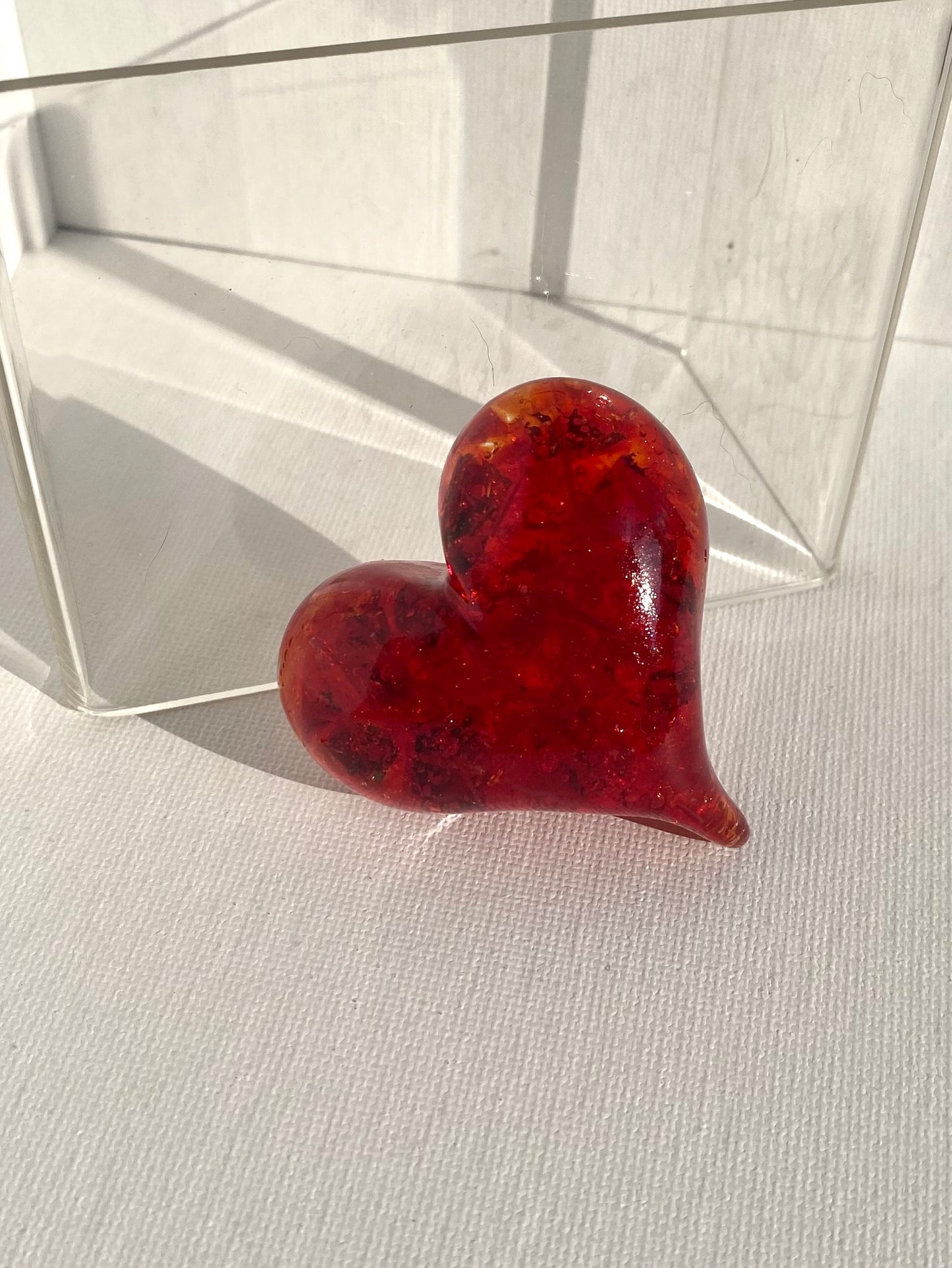 Ruby Red Perfectly Imperfect Heart Paperweight made from Recycled Glass - Small