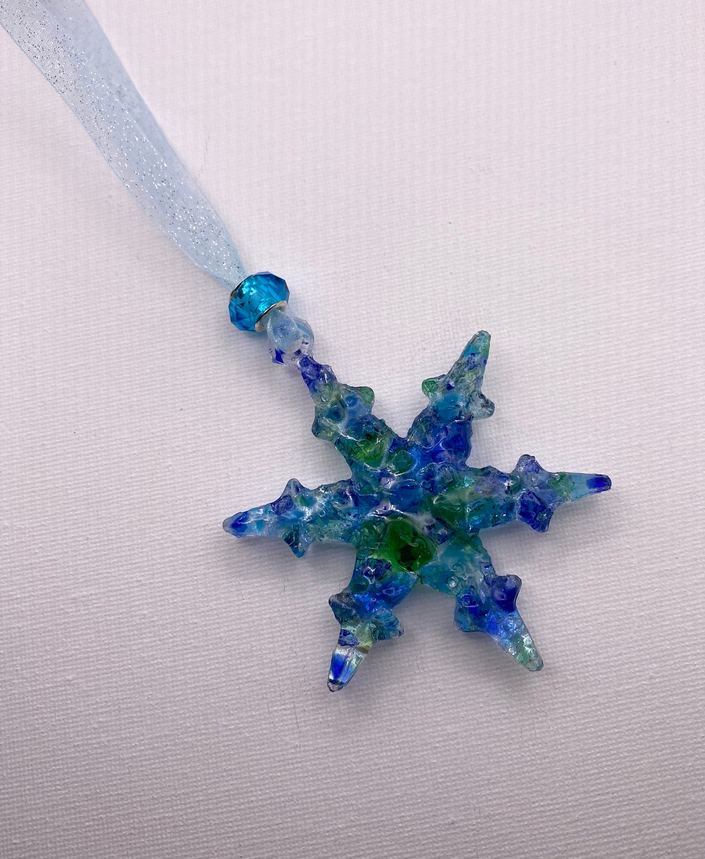 Sea Glass Snowflake Ornament - Sparkle Ribbon