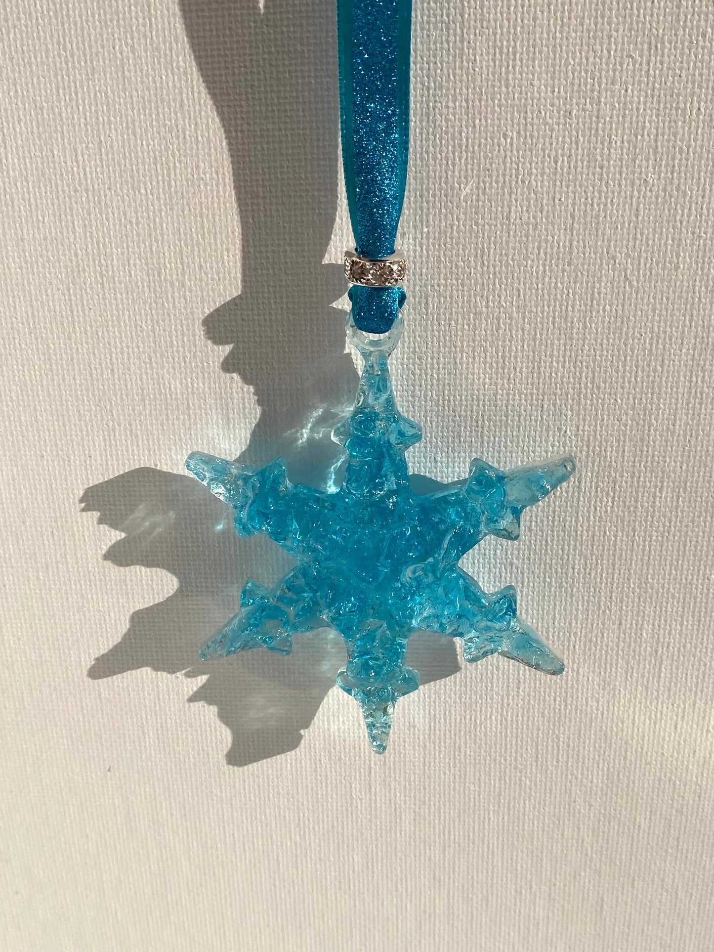 Turquoise Snowflake Ornament - Glitter Ribbon