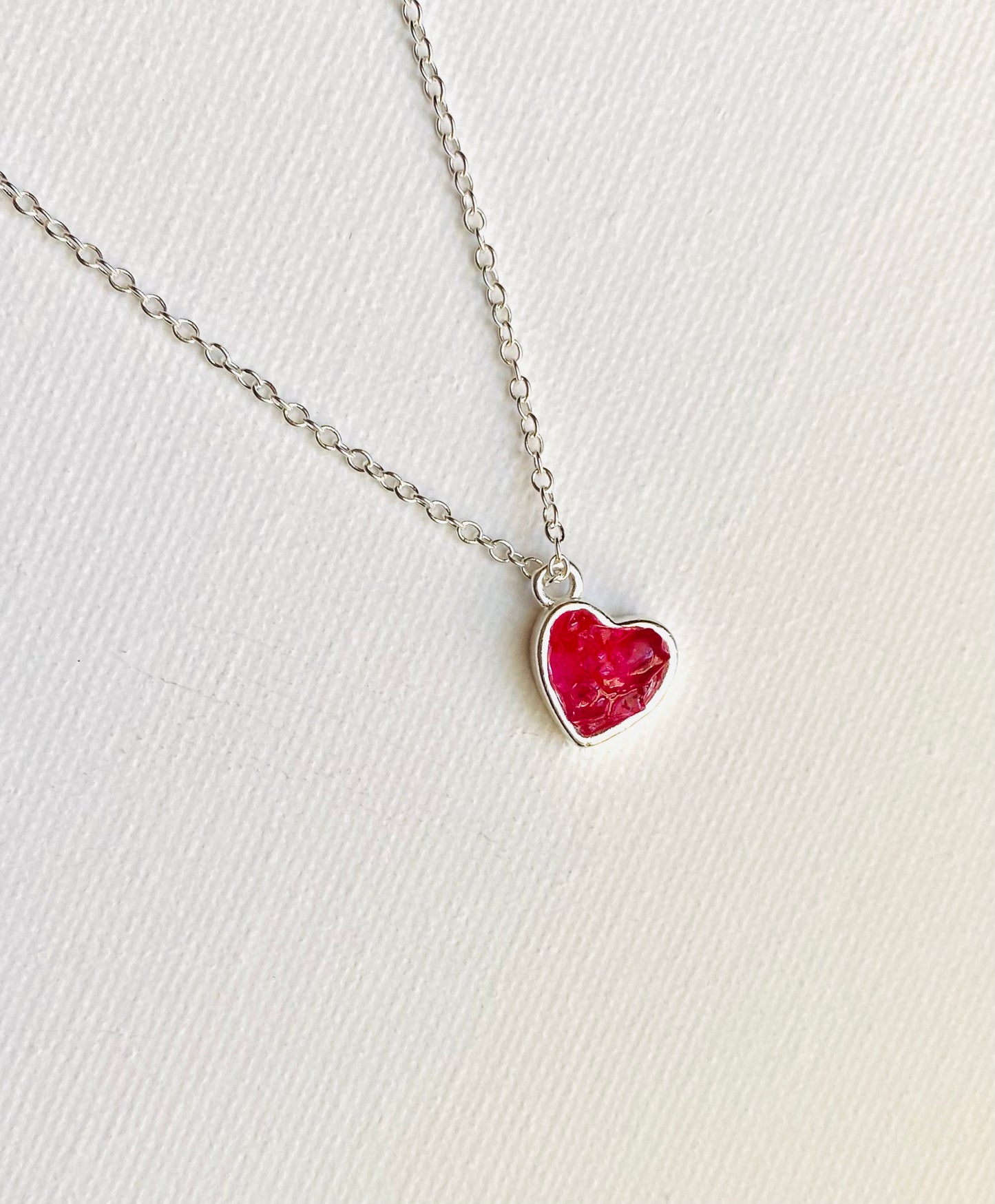 Hot Pink Perfectly Imperfect Heart Sterling Silver Necklace