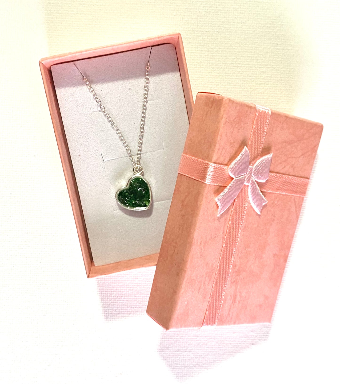 Emerald Green Perfectly Imperfect Heart Sterling Silver Necklace