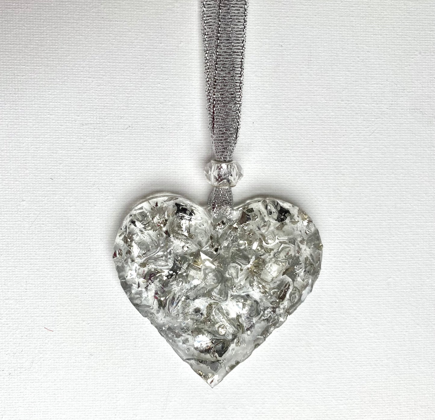 Silver Sparkle Perfectly Imperfect Heart with Heart Ornament made from Recycled Glass