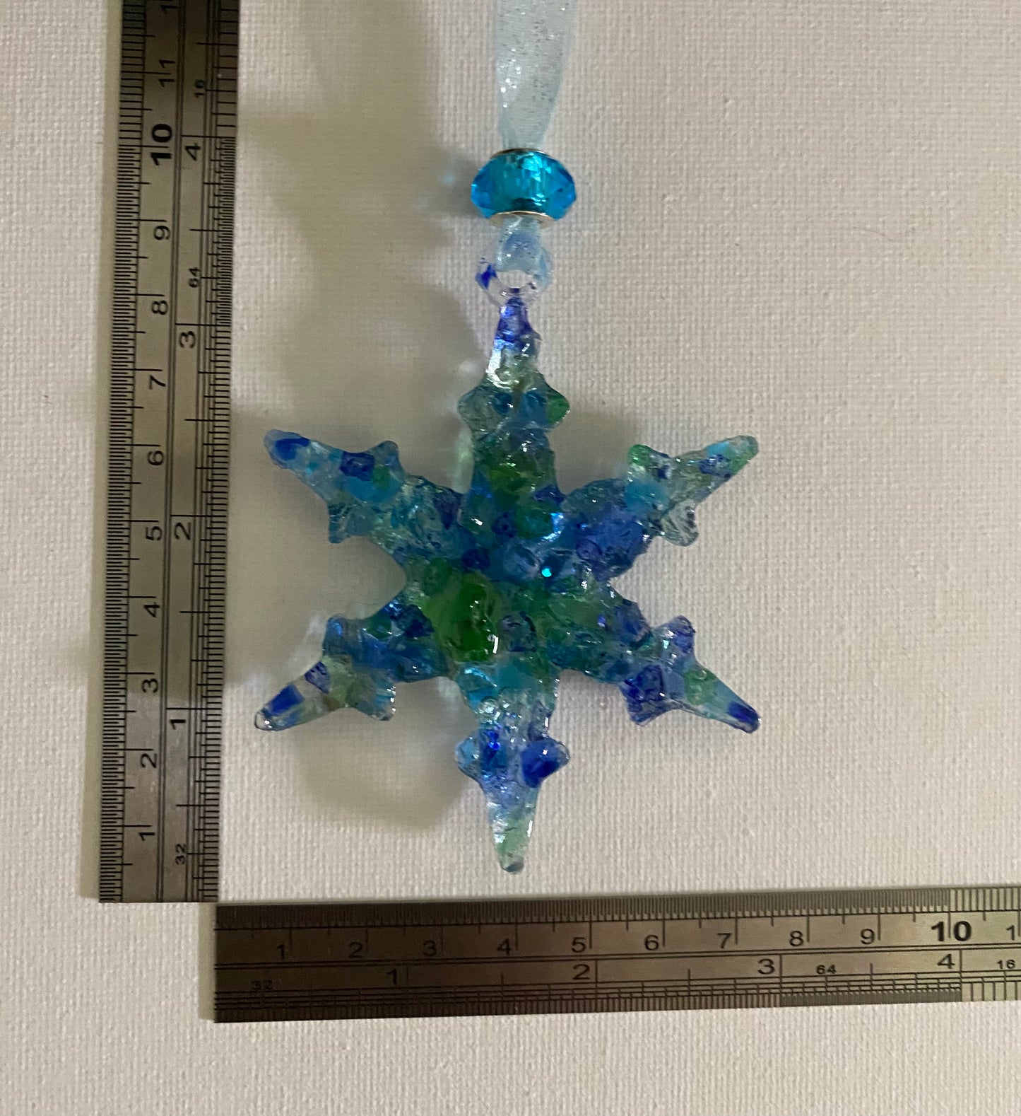 Sea Glass Snowflake Ornament - Sparkle Ribbon