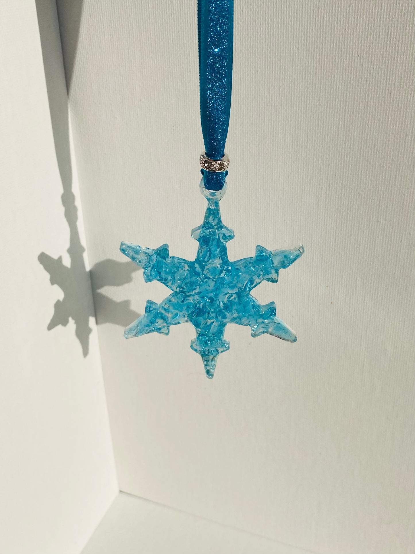 Turquoise Snowflake Ornament - Glitter Ribbon