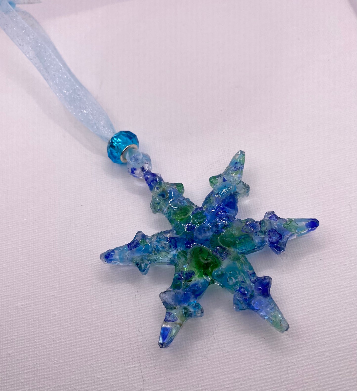 Sea Glass Snowflake Ornament - Sparkle Ribbon