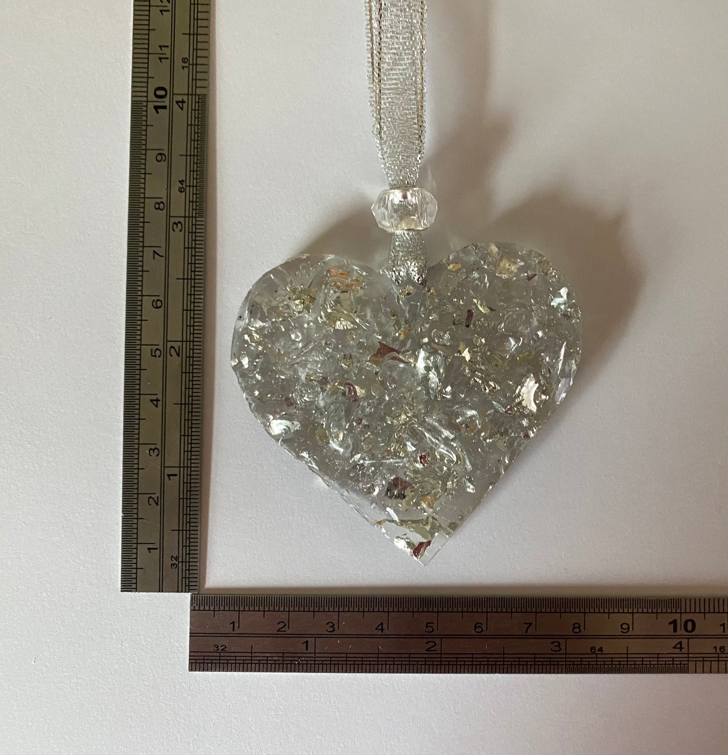 Silver Sparkle Perfectly Imperfect Heart with Heart Ornament made from Recycled Glass