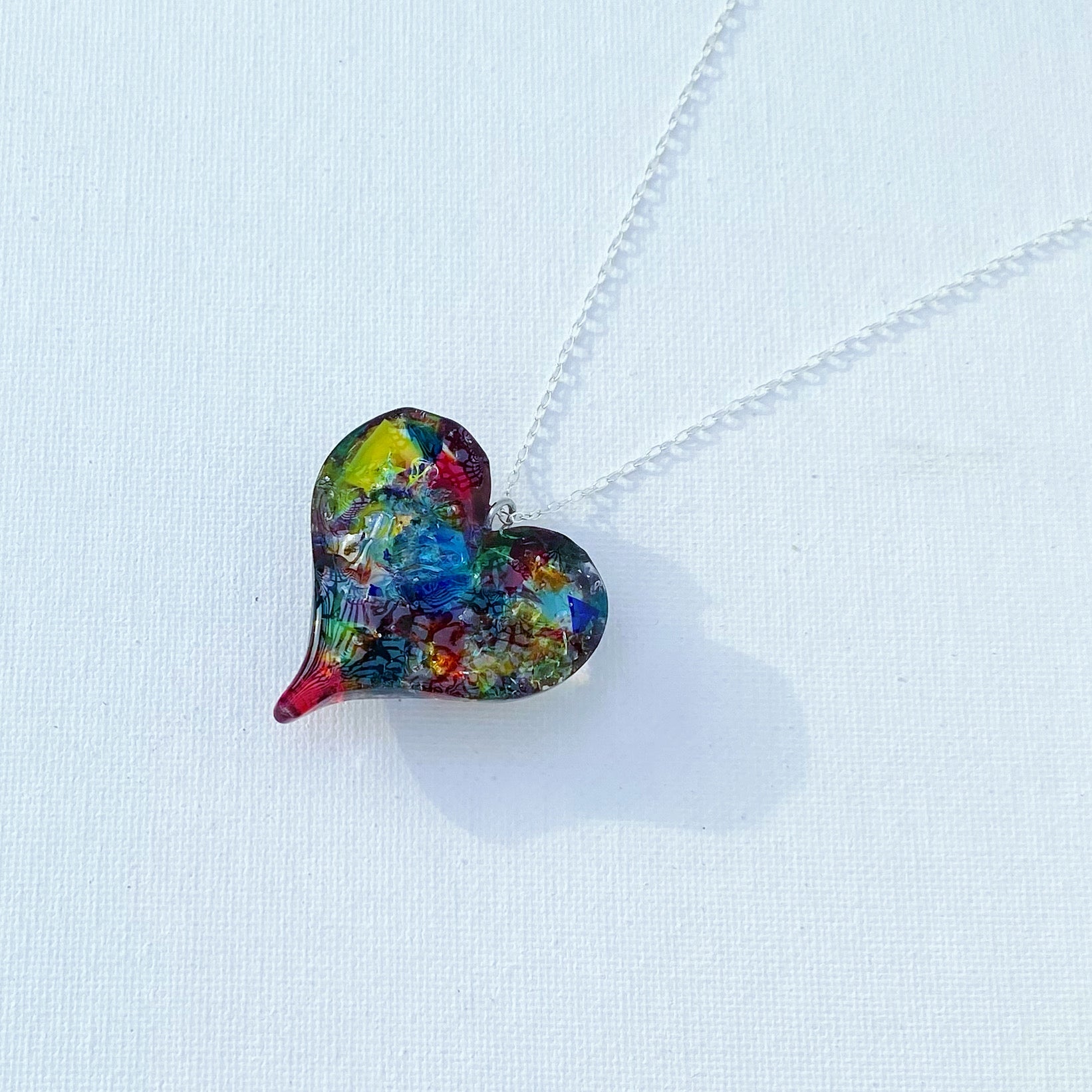 Rainbow Heart Recycled Glass Necklace Autism Awareness