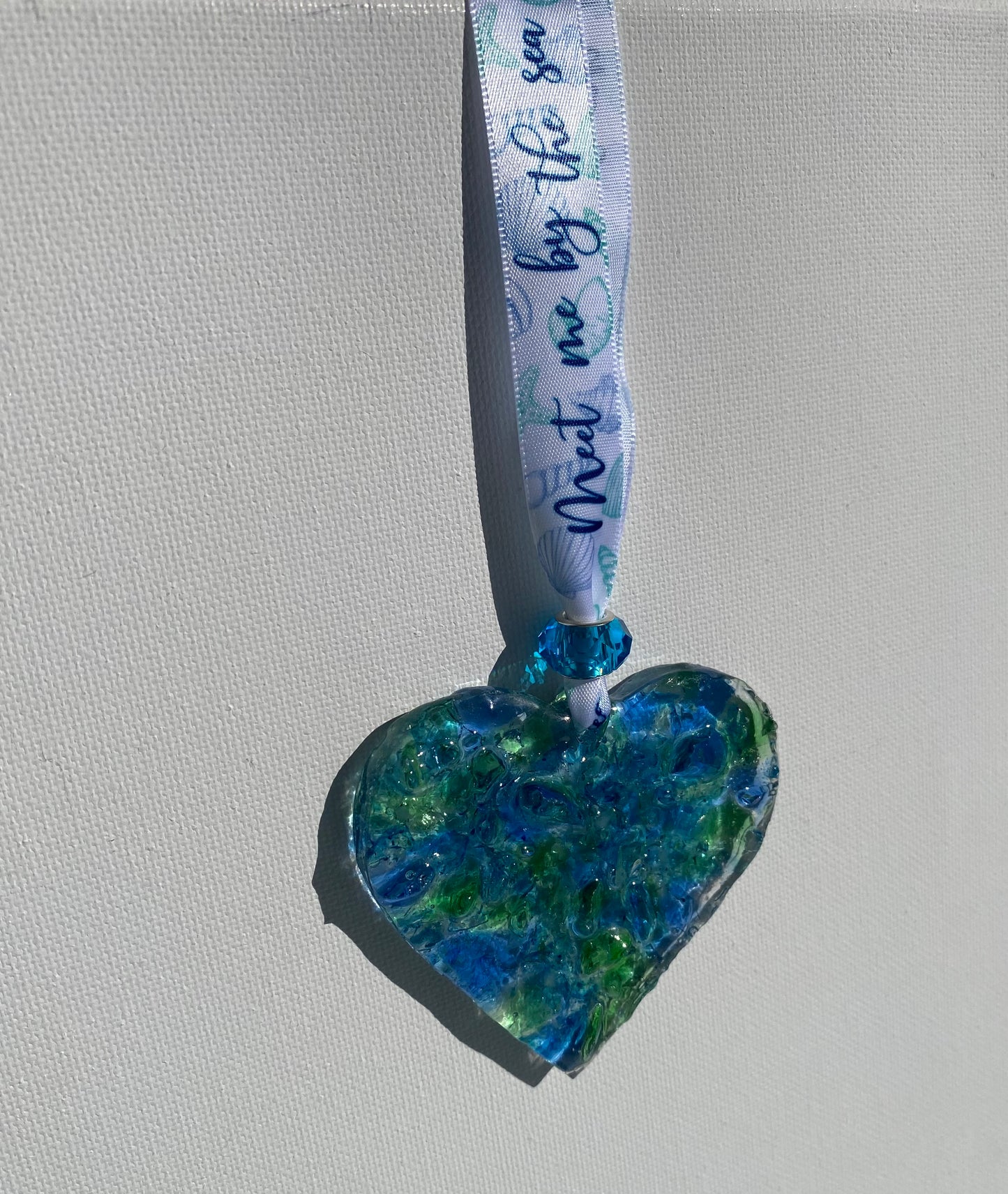 Sea Glass Perfectly Imperfect Heart Ornament with Star Charms