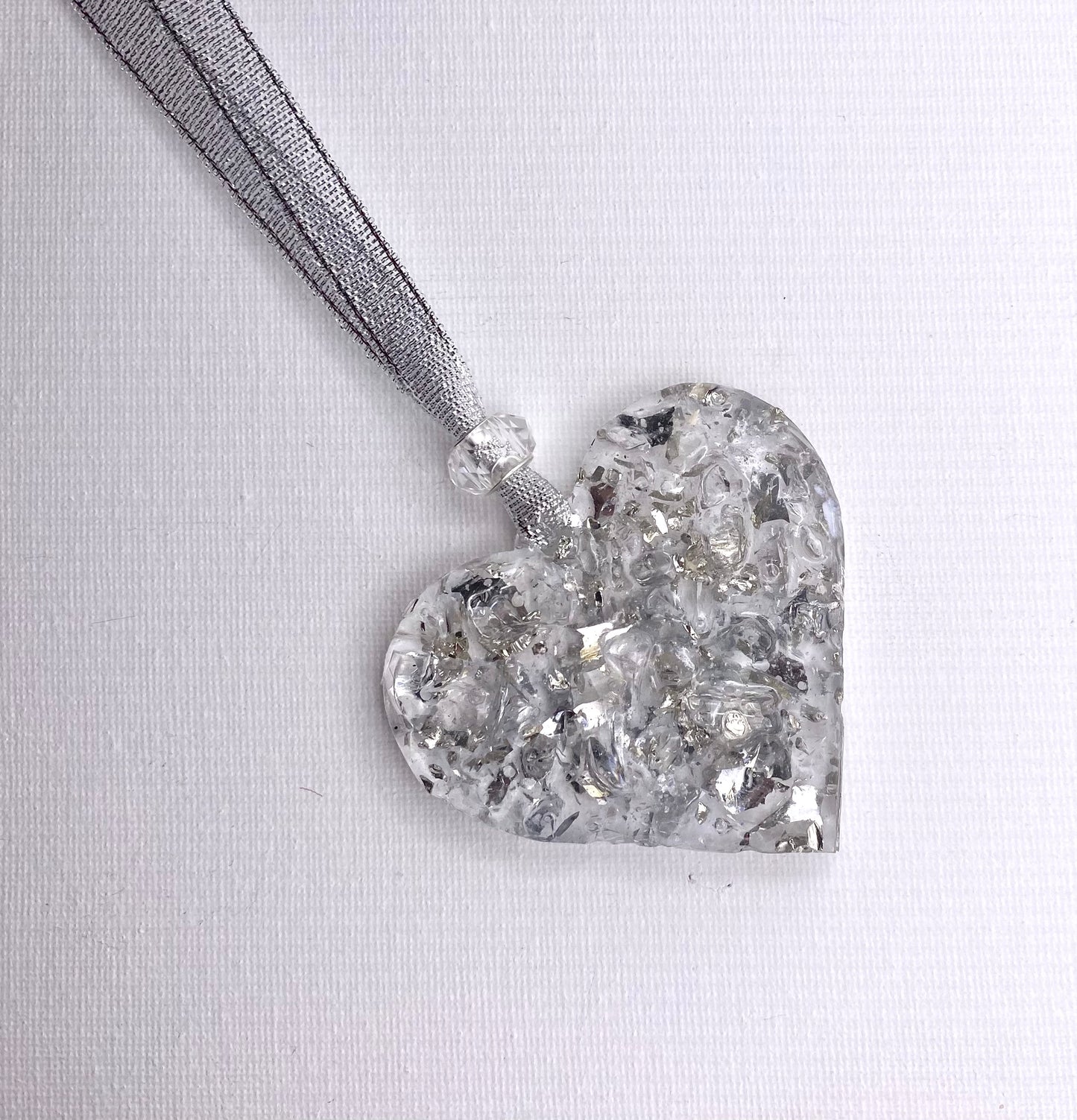 Silver Sparkle Perfectly Imperfect Heart with Heart Ornament made from Recycled Glass