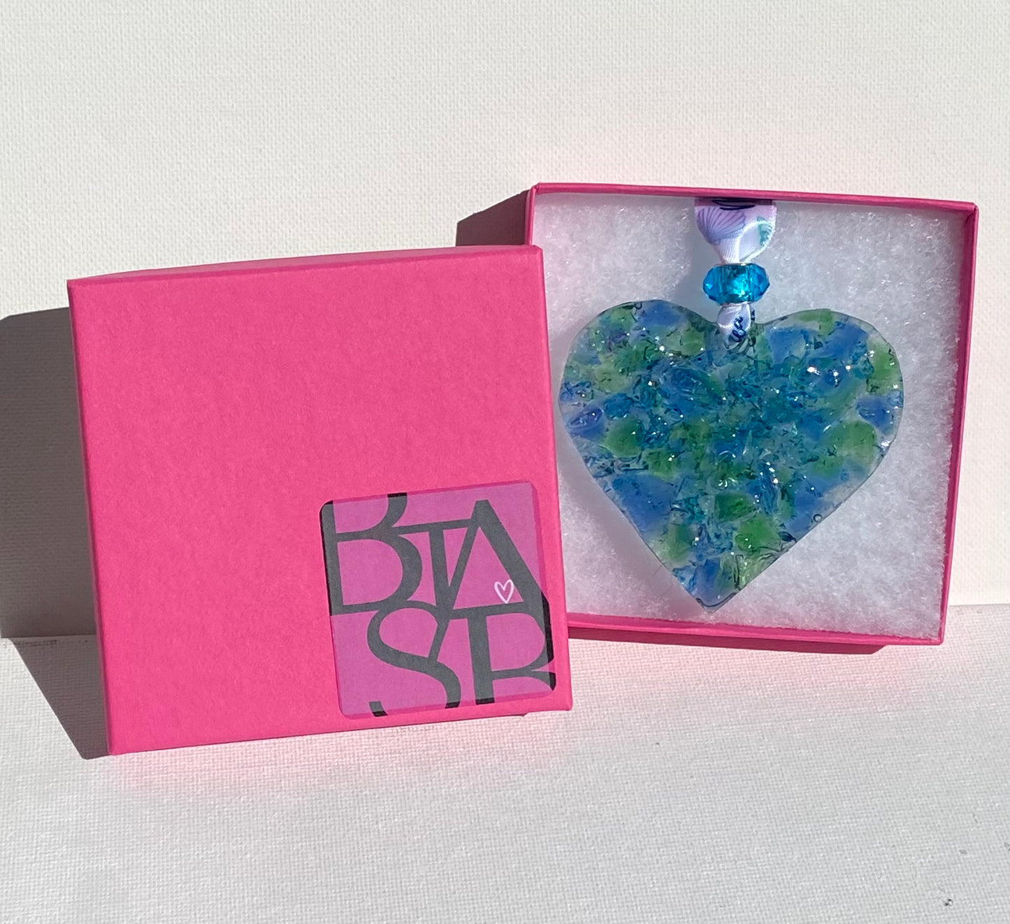 Sea Glass Perfectly Imperfect Heart Ornament with Star Charms