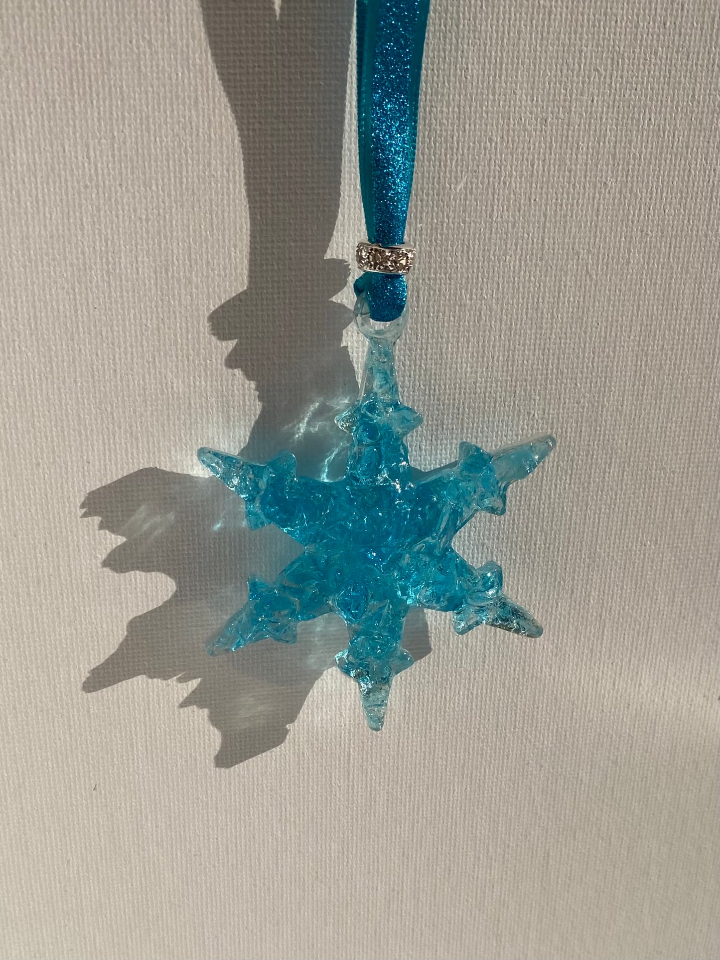 Turquoise Snowflake Ornament - Glitter Ribbon