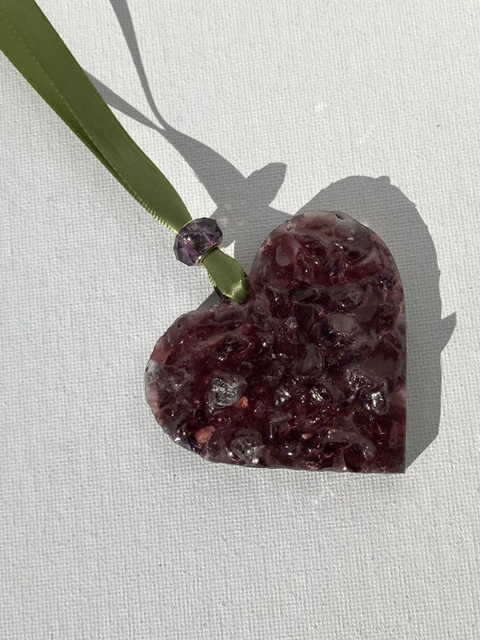 Woodland Amethyst - Perfectly Imperfect Heart Ornament - Violet and Olive