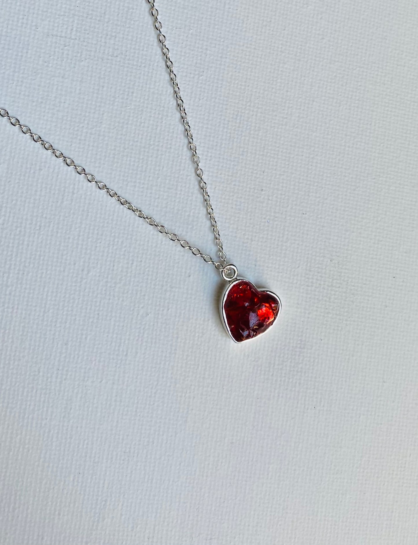 Ruby Red Perfectly Imperfect Heart Sterling Silver Necklace