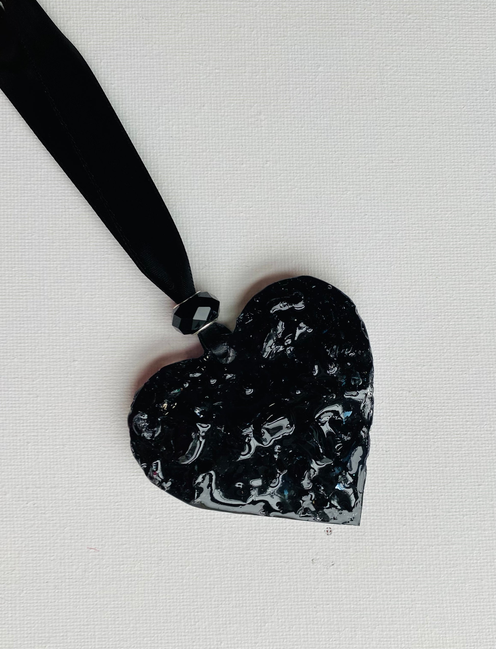 Black glass heart gift. Perfect, beautiful, unique, handmade, recycled glass. Perfectly imperfect dark heart gift.