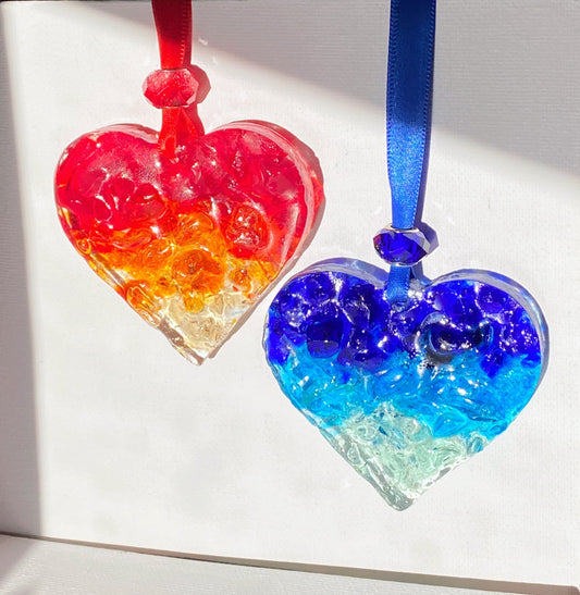 Blue and Red Ombré Perfectly Imperfect Heart Ornament Set AKA Heat and Snow Miser Set