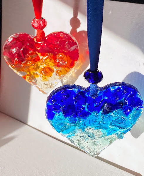 Blue and Red Ombré Perfectly Imperfect Heart Ornament Set AKA Heat and Snow Miser Set