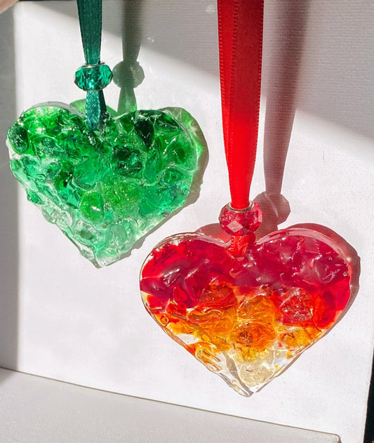 Green and Red Ombré Perfectly Imperfect Heart Christmas Ornament Set