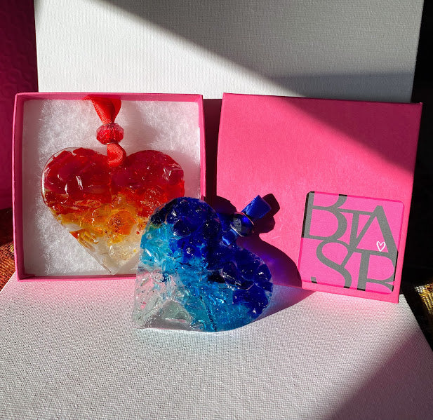 Blue and Red Ombré Perfectly Imperfect Heart Ornament Set AKA Heat and Snow Miser Set