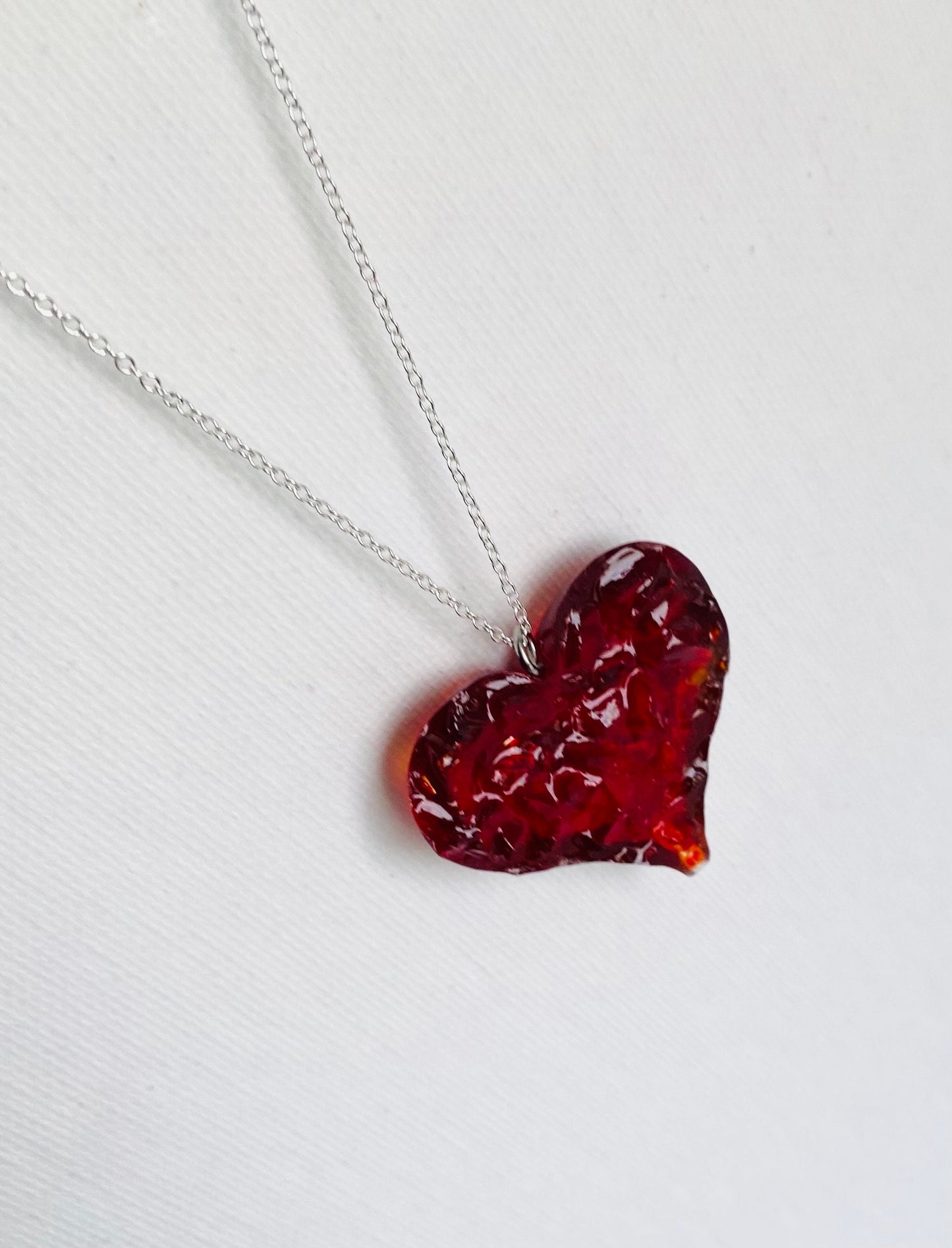 Ruby Red Perfectly Imperfect Heart Necklace - True Love Red