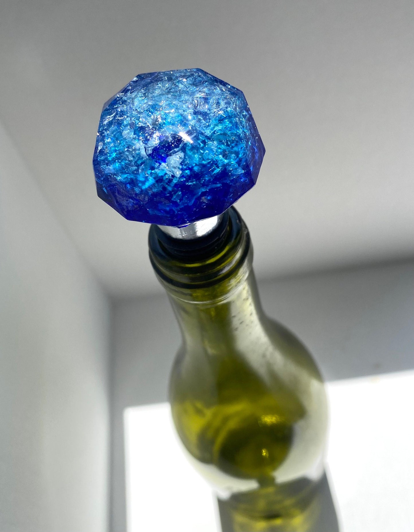 Blue ombré bottle topper wine stopper recycled glass gift