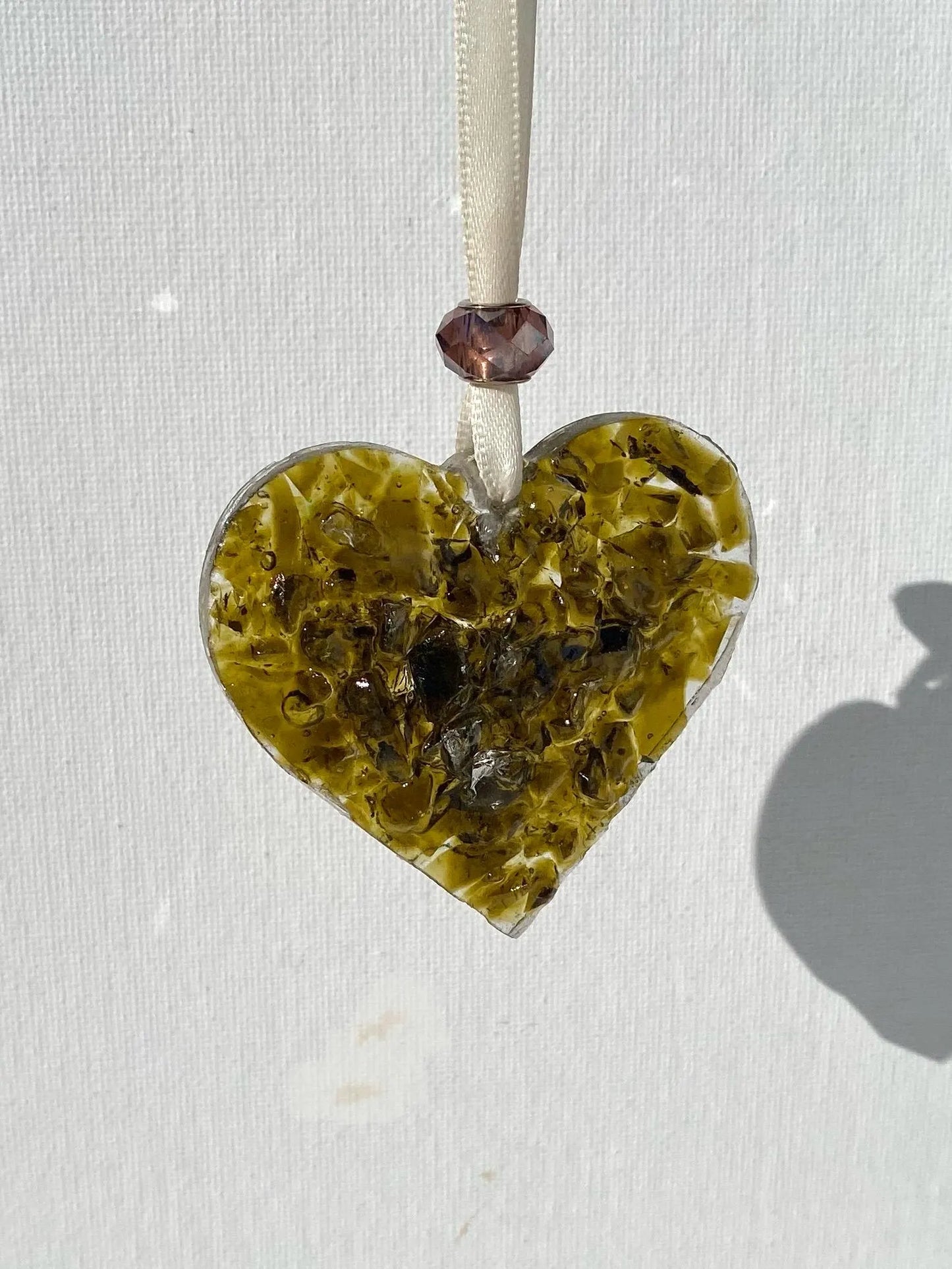 Woodland Amber Perfectly Imperfect Heart Ornament - Recycled Wine Bottle - Amber