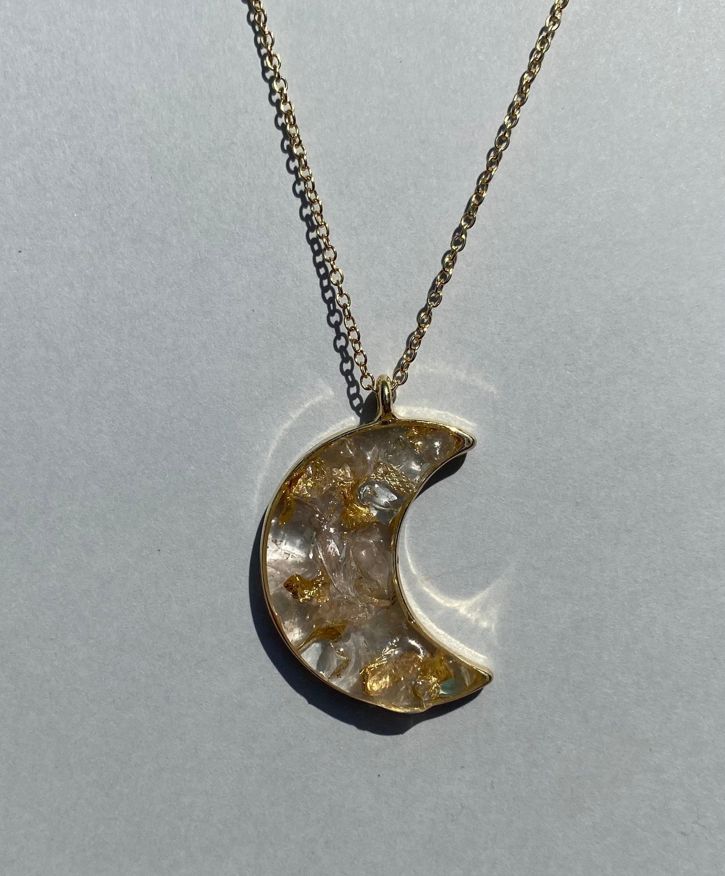 Sparkly Moon Faux Gold Pendant and Necklace