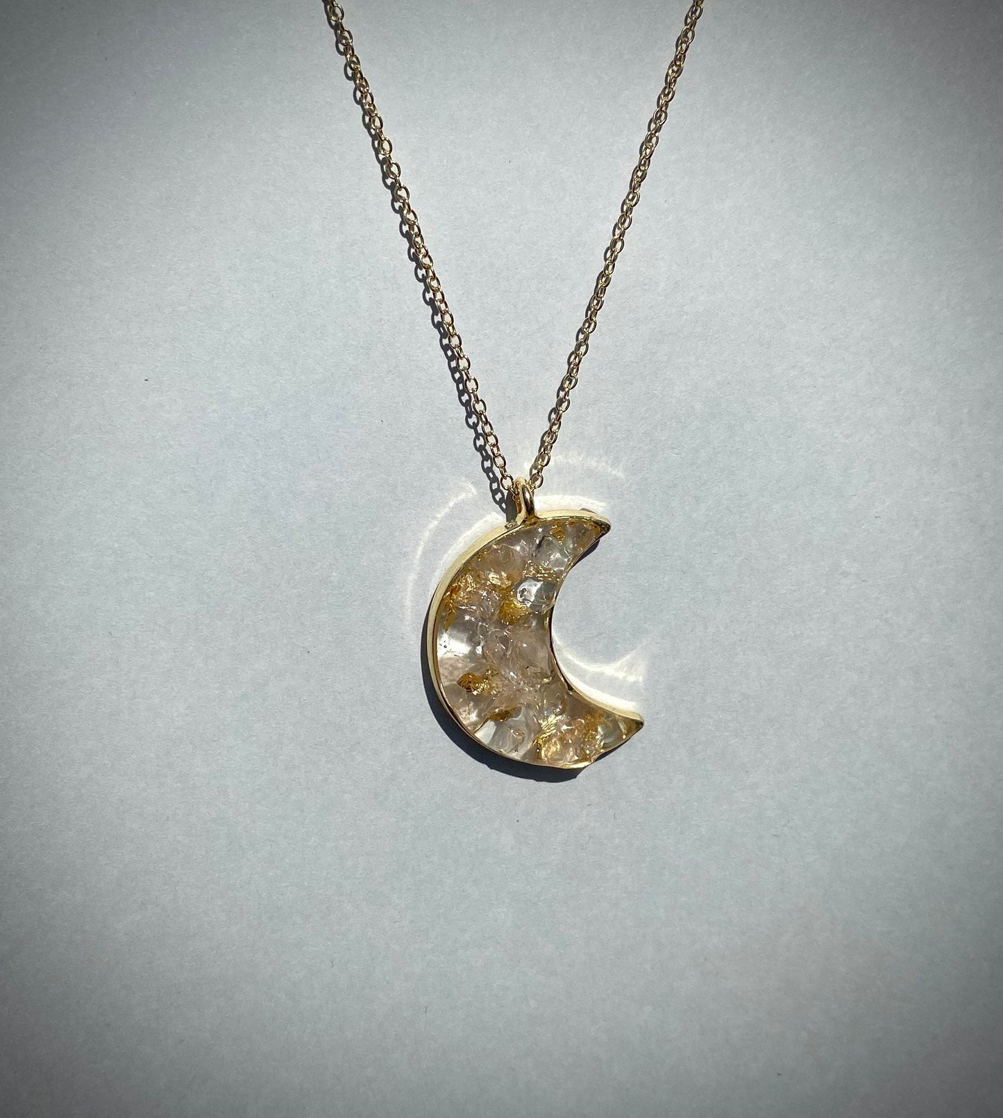 Sparkly Moon Faux Gold Pendant and Necklace