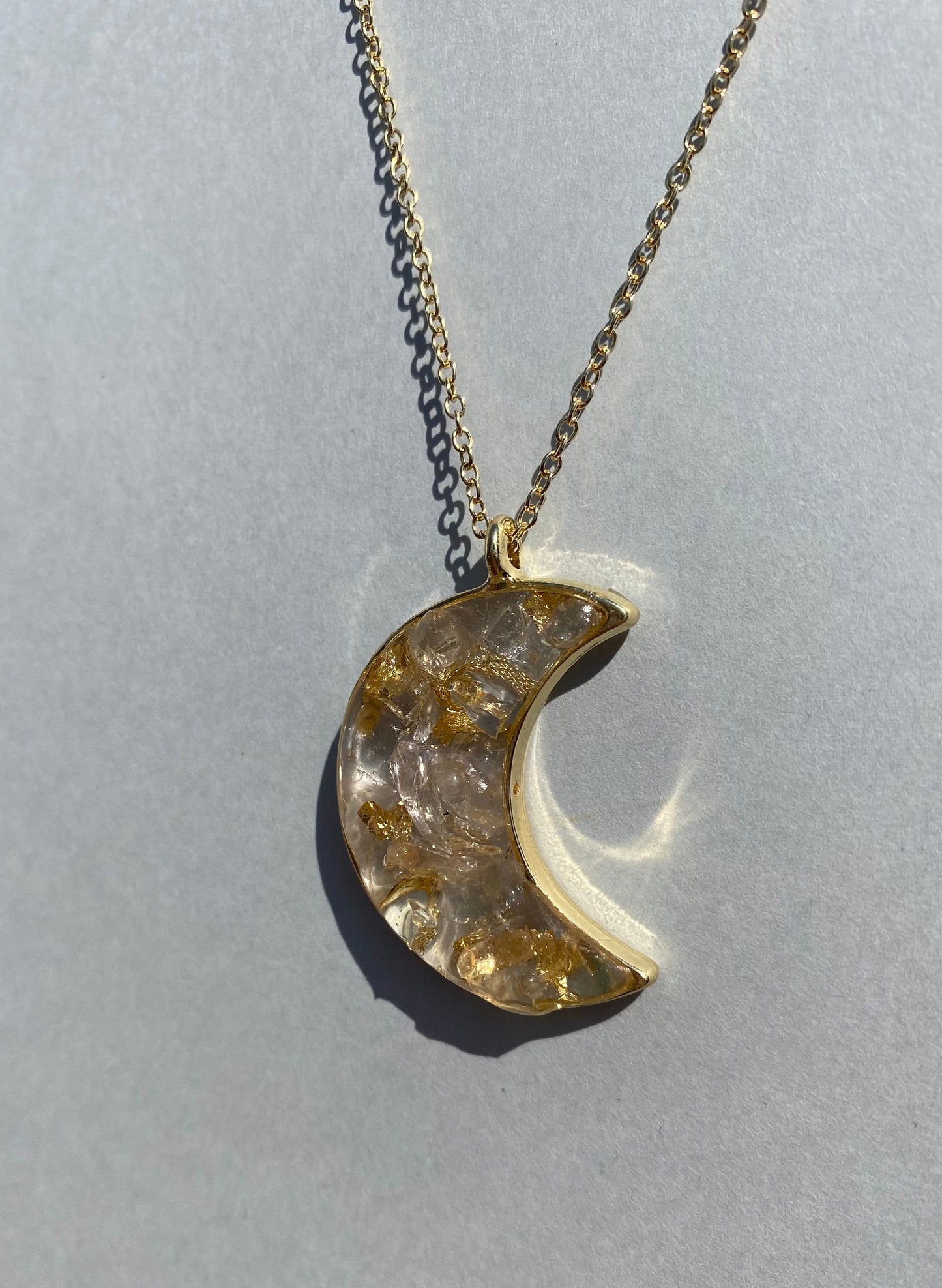 Sparkly Moon Faux Gold Pendant and Necklace