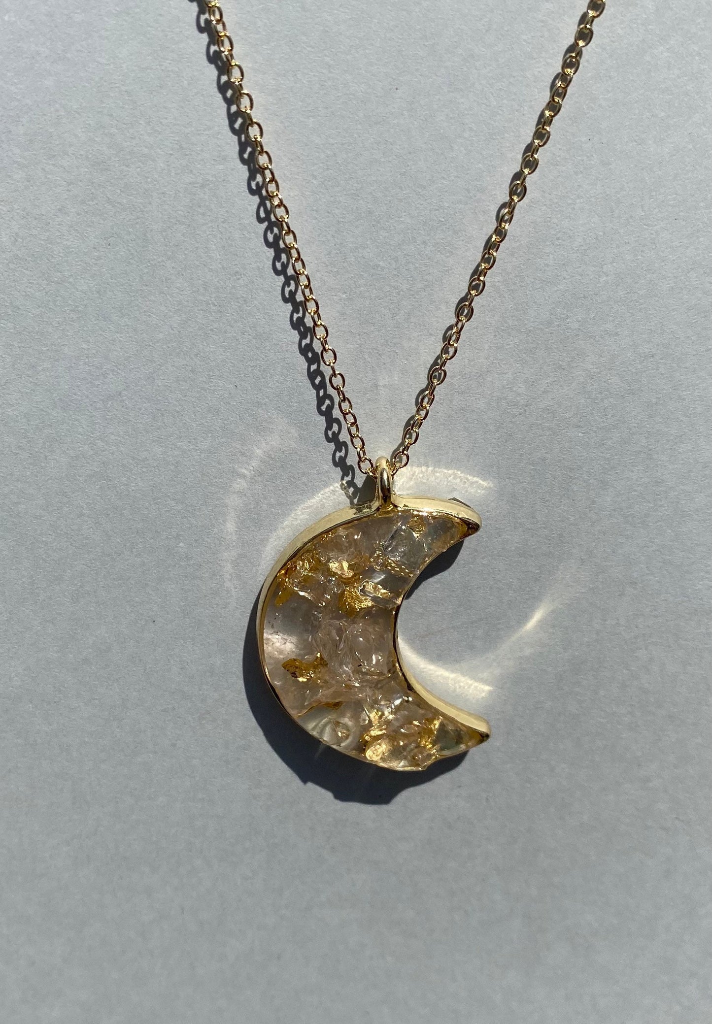 Sparkly Moon Faux Gold Pendant and Necklace